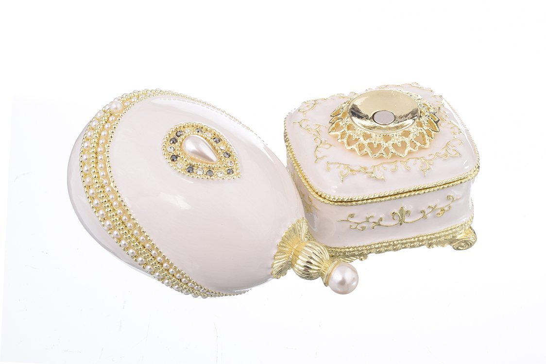 Keren Kopal White Faberge Egg with Pearl