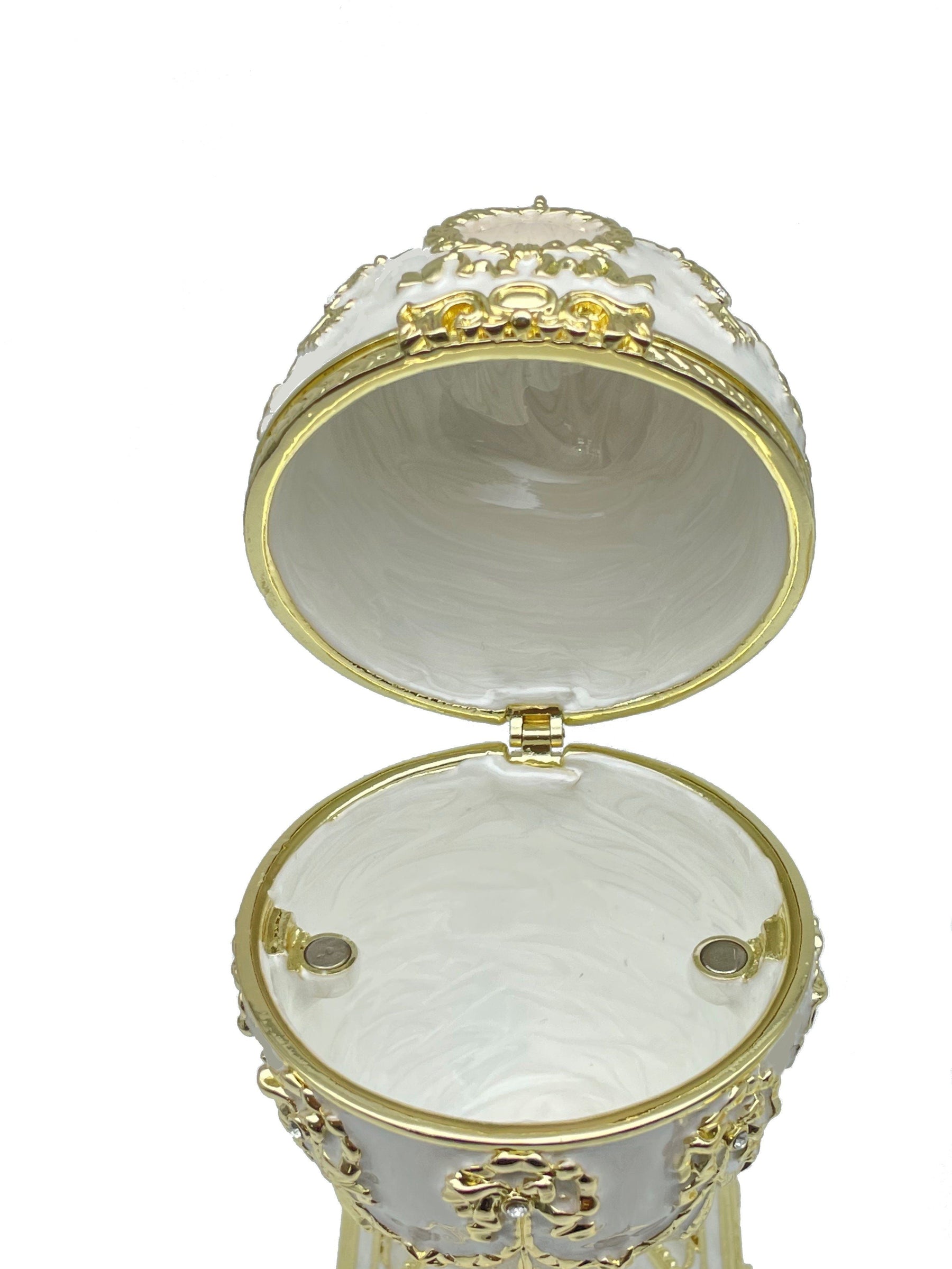 Keren Kopal White Faberge Egg with Swan Inside