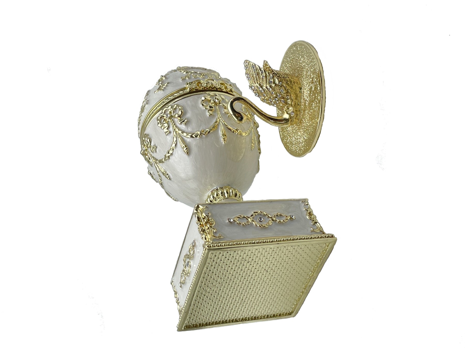 Keren Kopal White Faberge Egg with Swan Inside