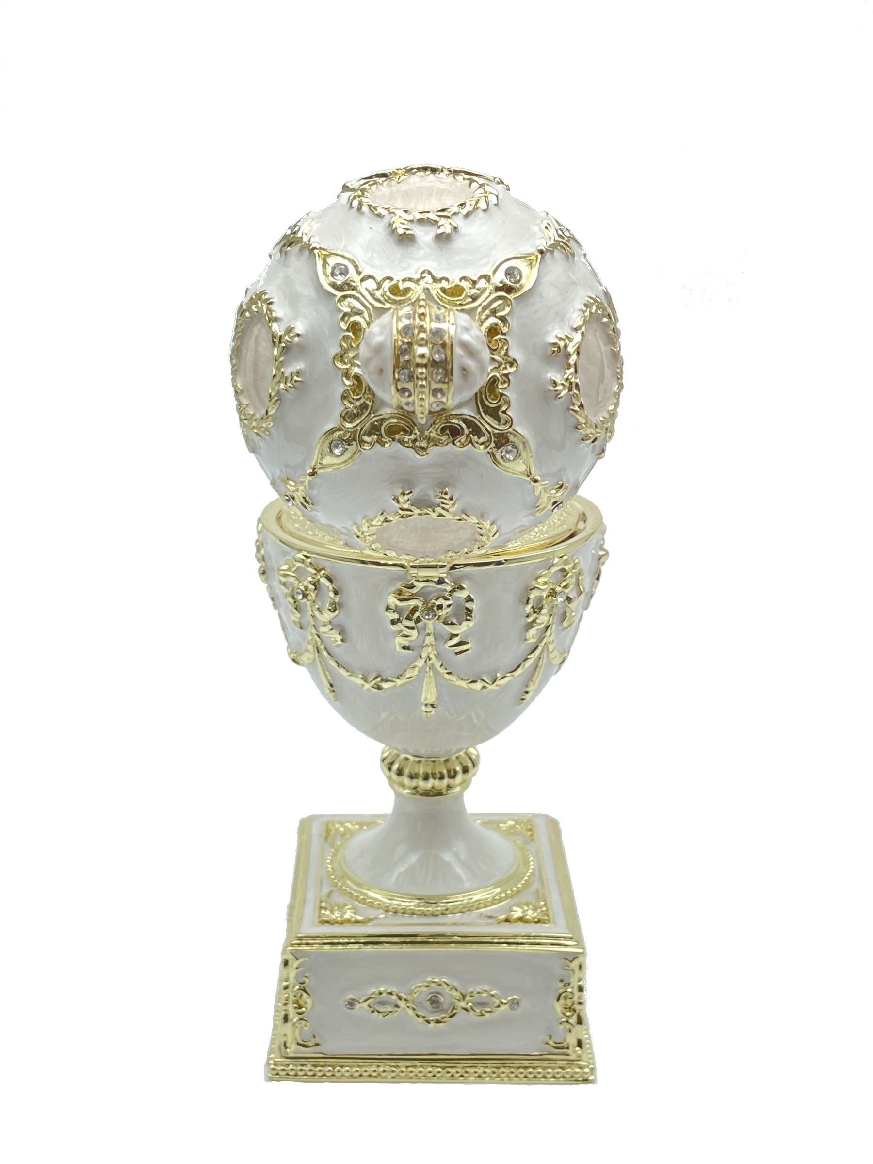 Keren Kopal White Faberge Egg with Swan Inside