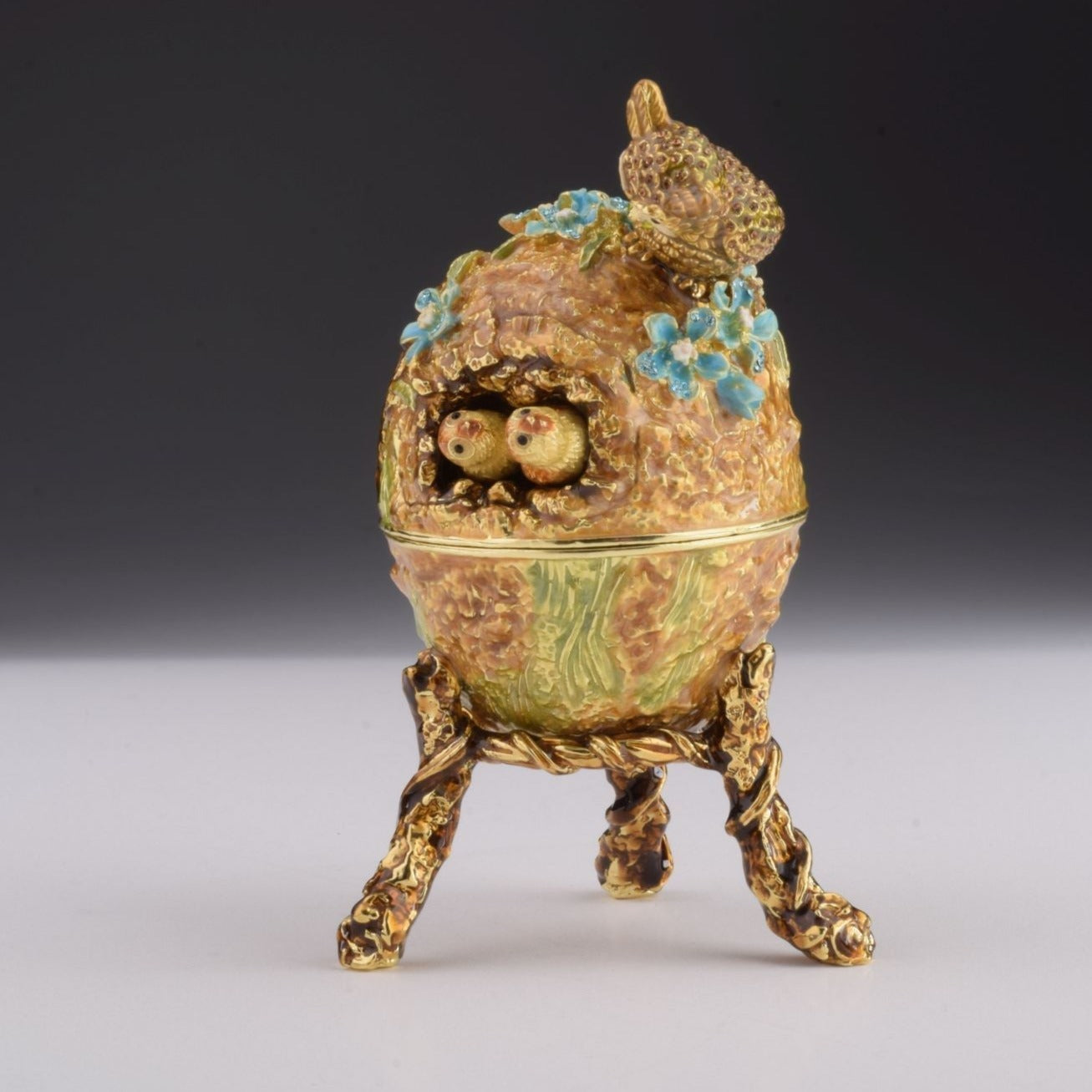 Keren Kopal Brown Faberge Egg with Owls Nest