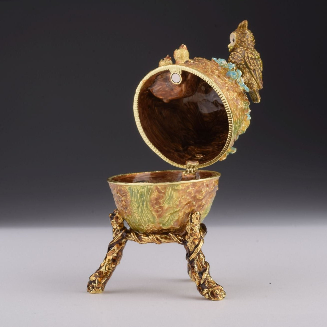 Keren Kopal Brown Faberge Egg with Owls Nest