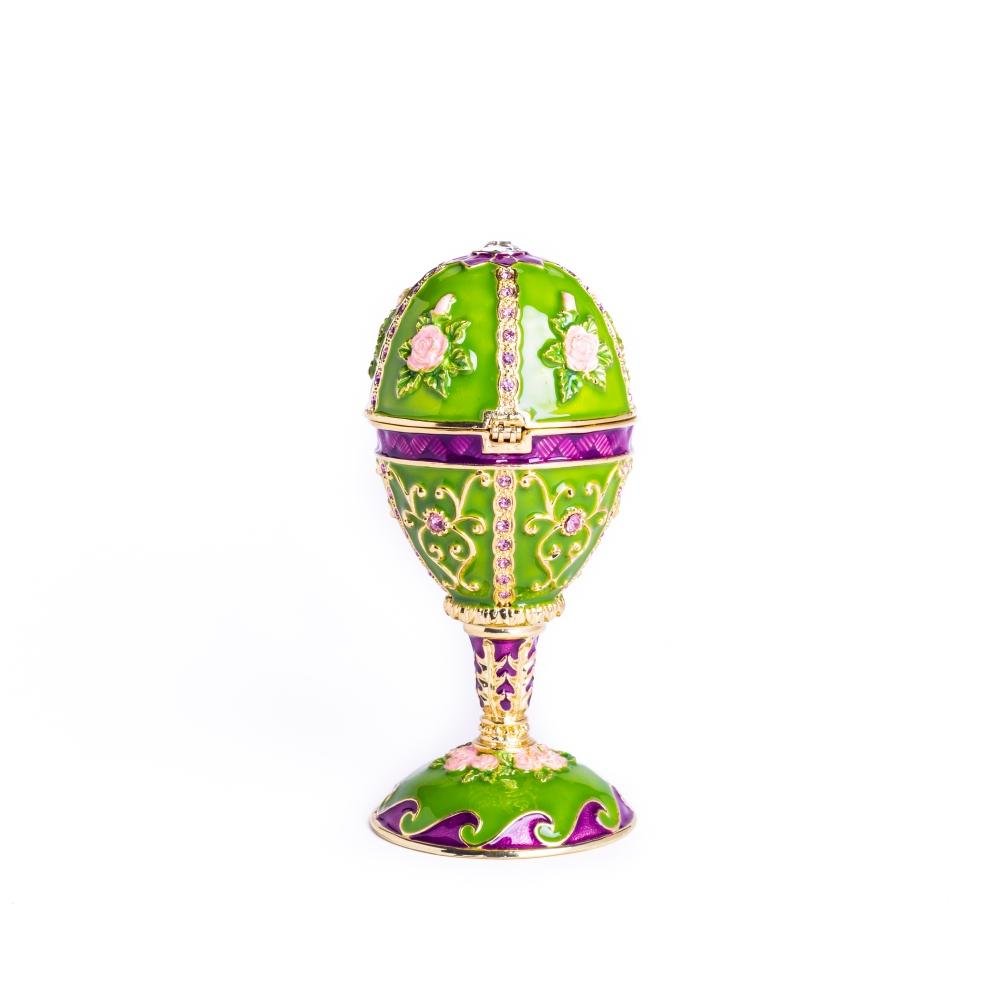 Keren Kopal Green Faberge Egg Music Playing Decorated with Flowers
