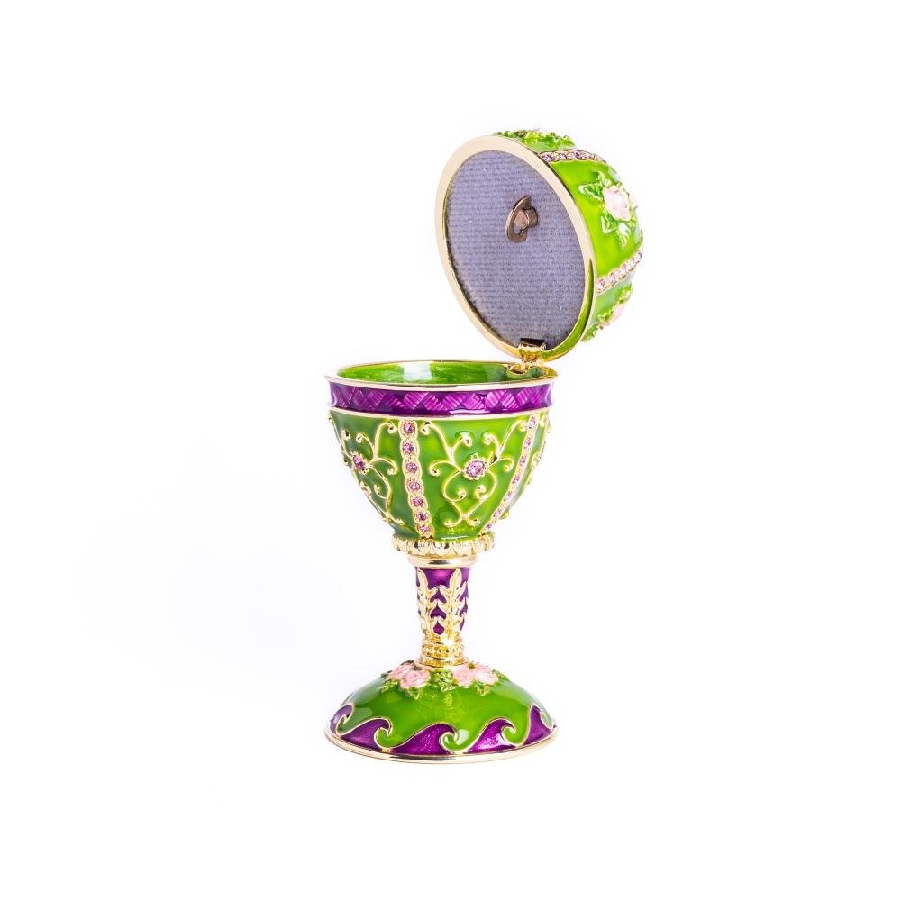 Keren Kopal Green Faberge Egg Music Playing Decorated with Flowers