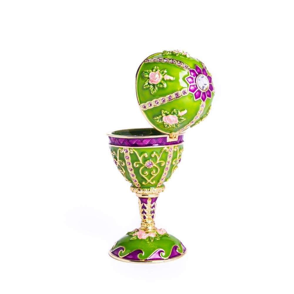 Keren Kopal Green Faberge Egg Music Playing Decorated with Flowers