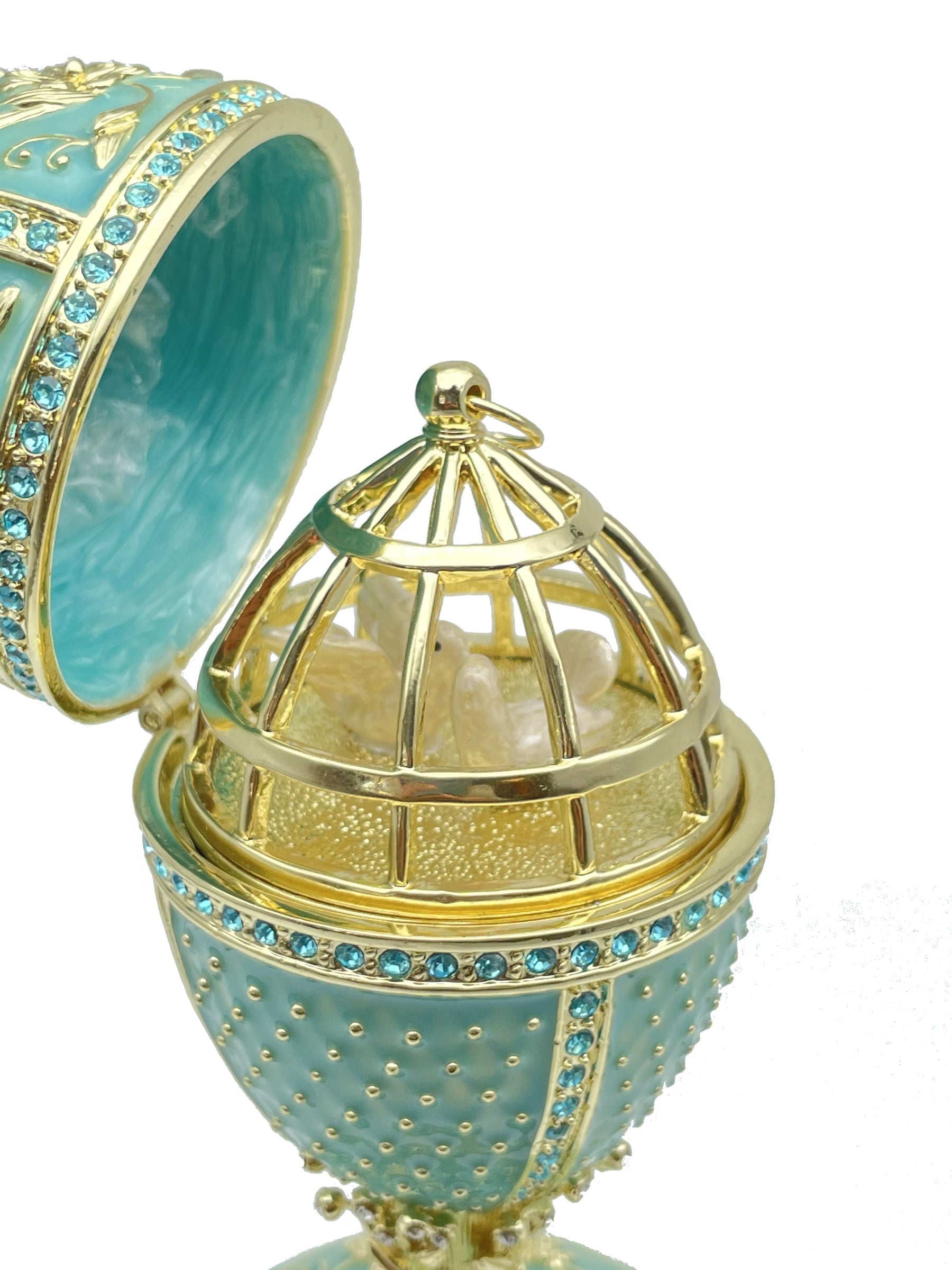 Keren Kopal Limited edition Green turquoise Faberge Egg with doves trinket box