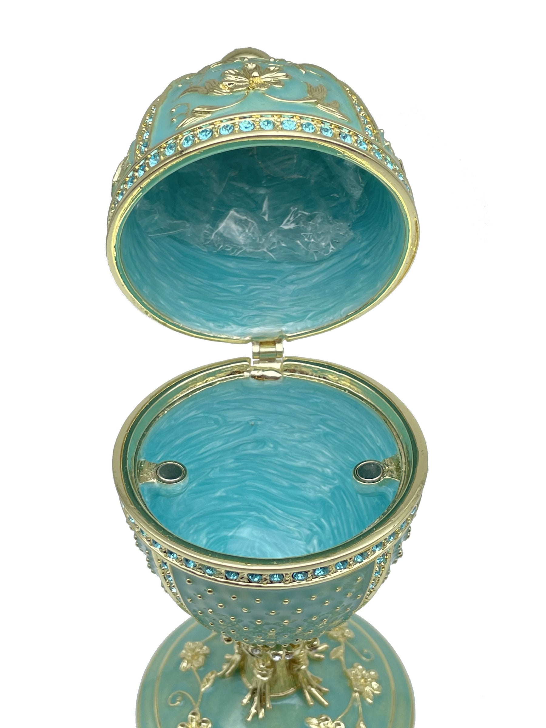 Keren Kopal Limited edition Green turquoise Faberge Egg with doves trinket box