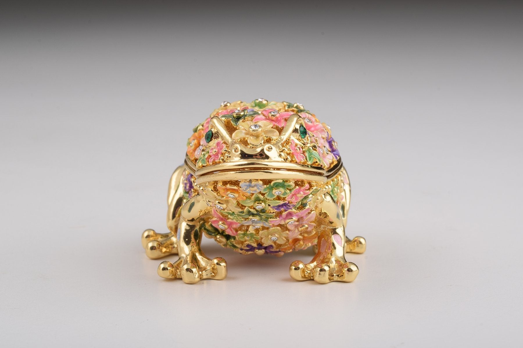 Keren Kopal Gold Frog with Colorful Flowers Trinket Box