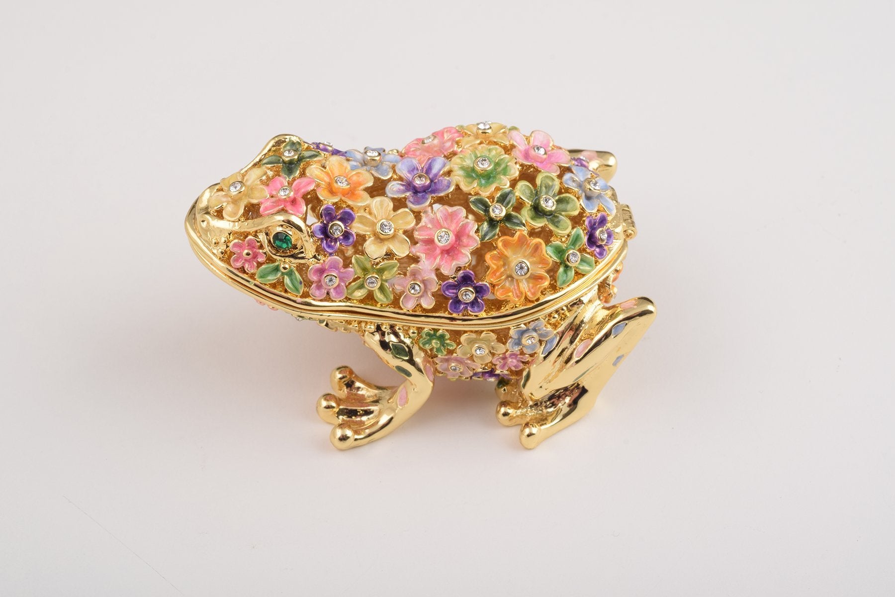 Keren Kopal Gold Frog with Colorful Flowers Trinket Box