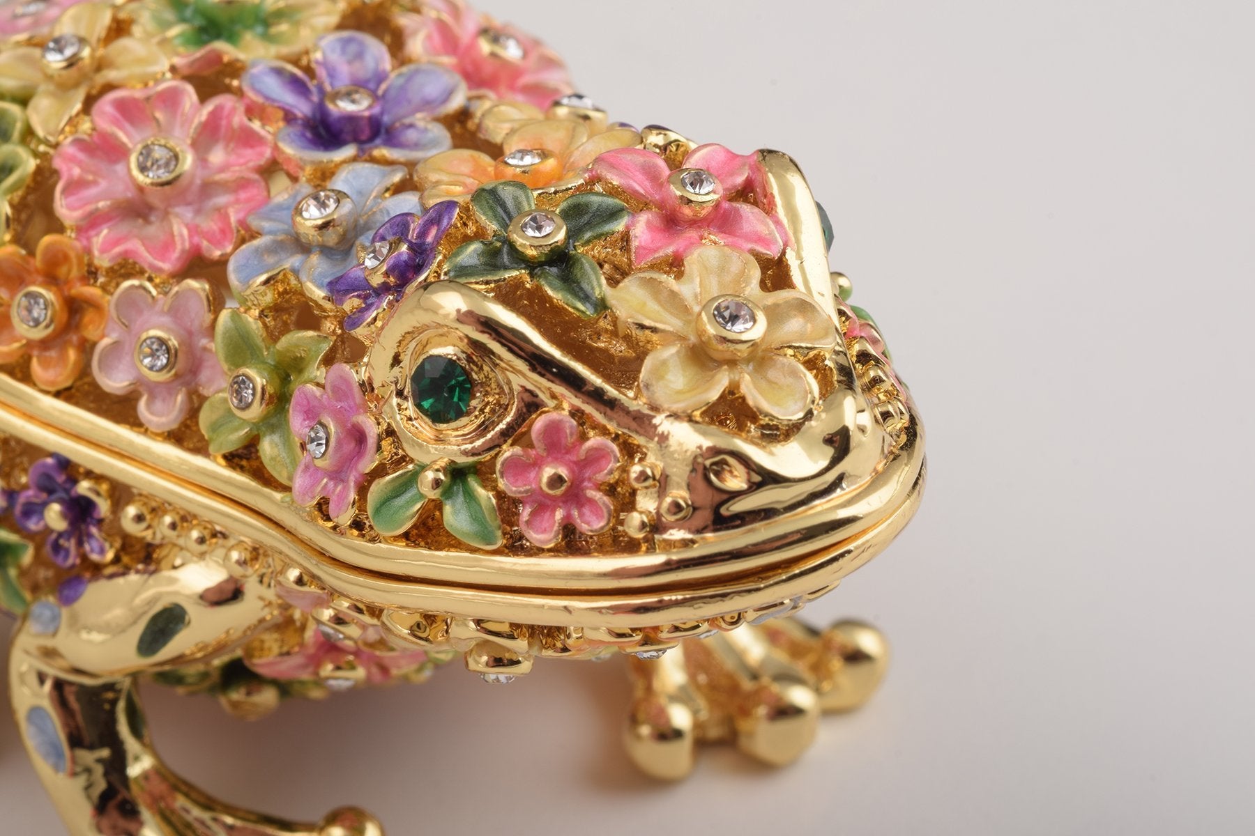 Keren Kopal Gold Frog with Colorful Flowers Trinket Box