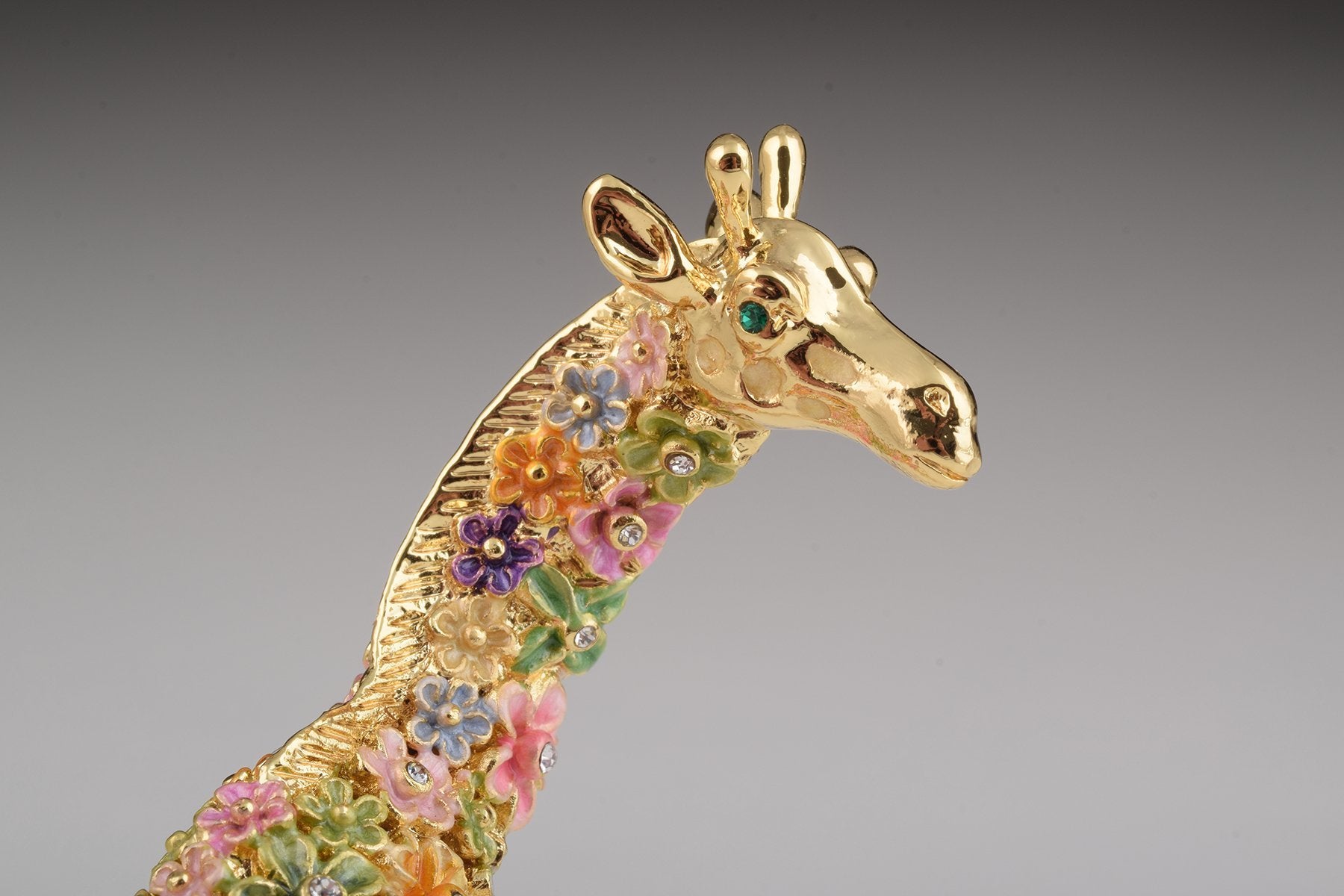 Keren Kopal Gold Giraffe with Colorful Flowers Trinket Box
