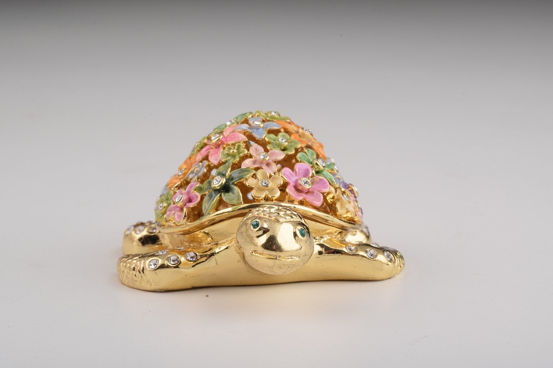 Keren Kopal Gold Turtle with Colorful Flowers Trinket Box