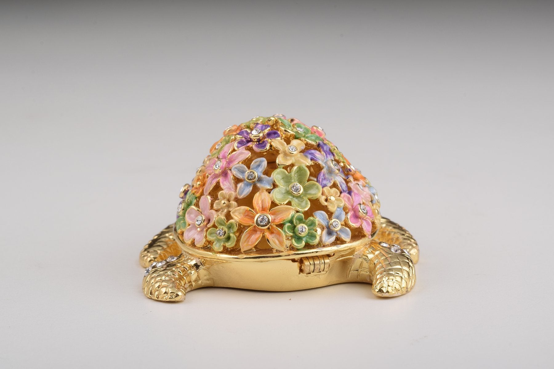 Keren Kopal Gold Turtle with Colorful Flowers Trinket Box