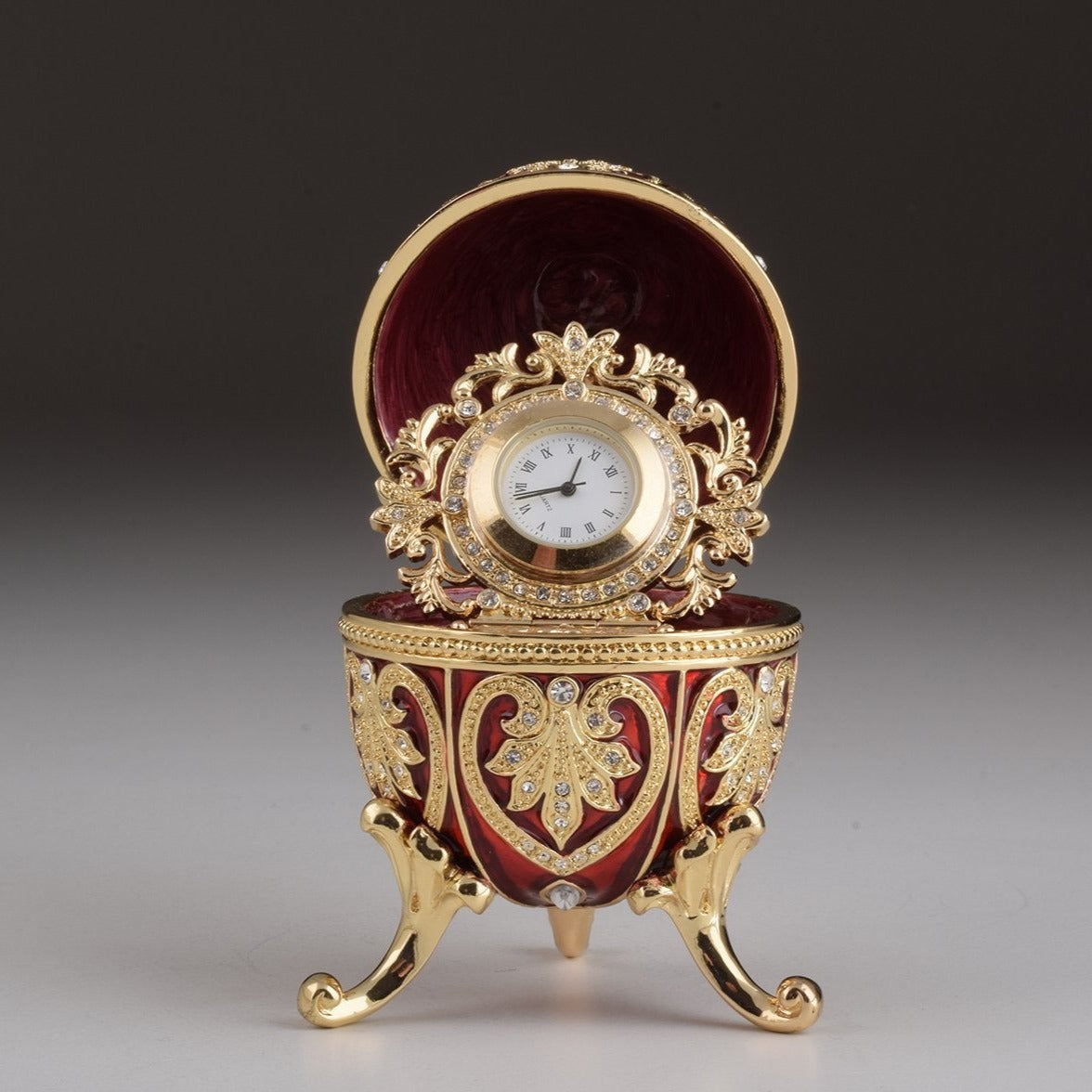 Keren Kopal Gold & Red Faberge Egg with Clock