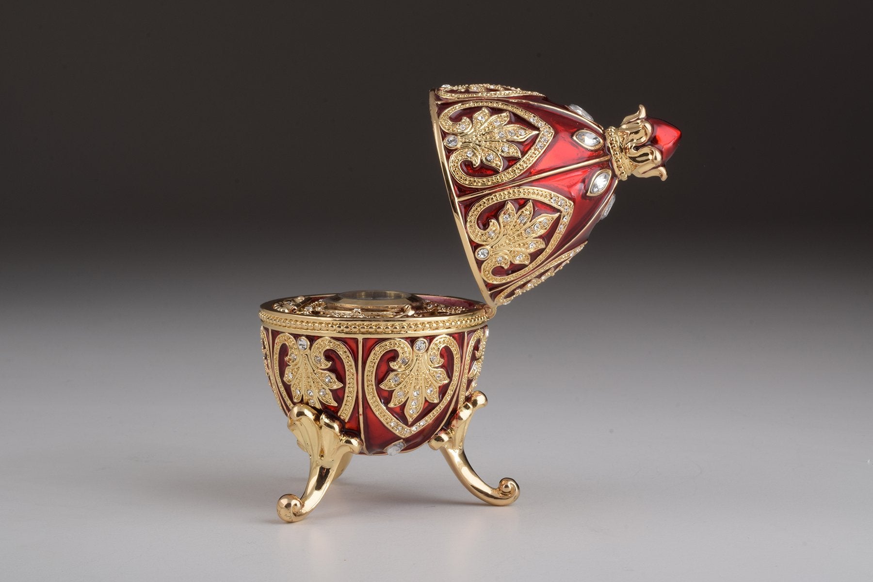 Keren Kopal Gold & Red Faberge Egg with Clock