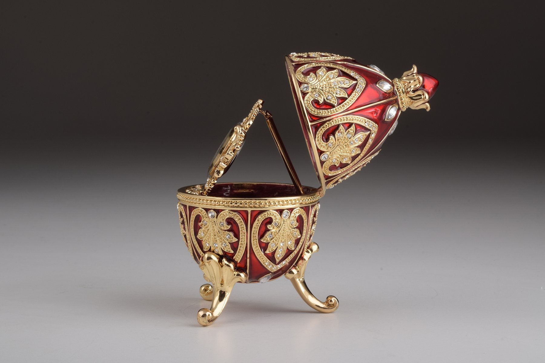 Keren Kopal Gold & Red Faberge Egg with Clock