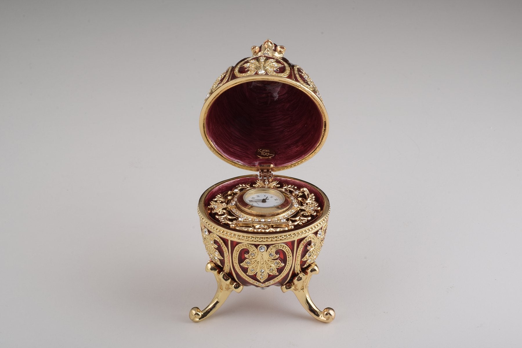Keren Kopal Gold & Red Faberge Egg with Clock