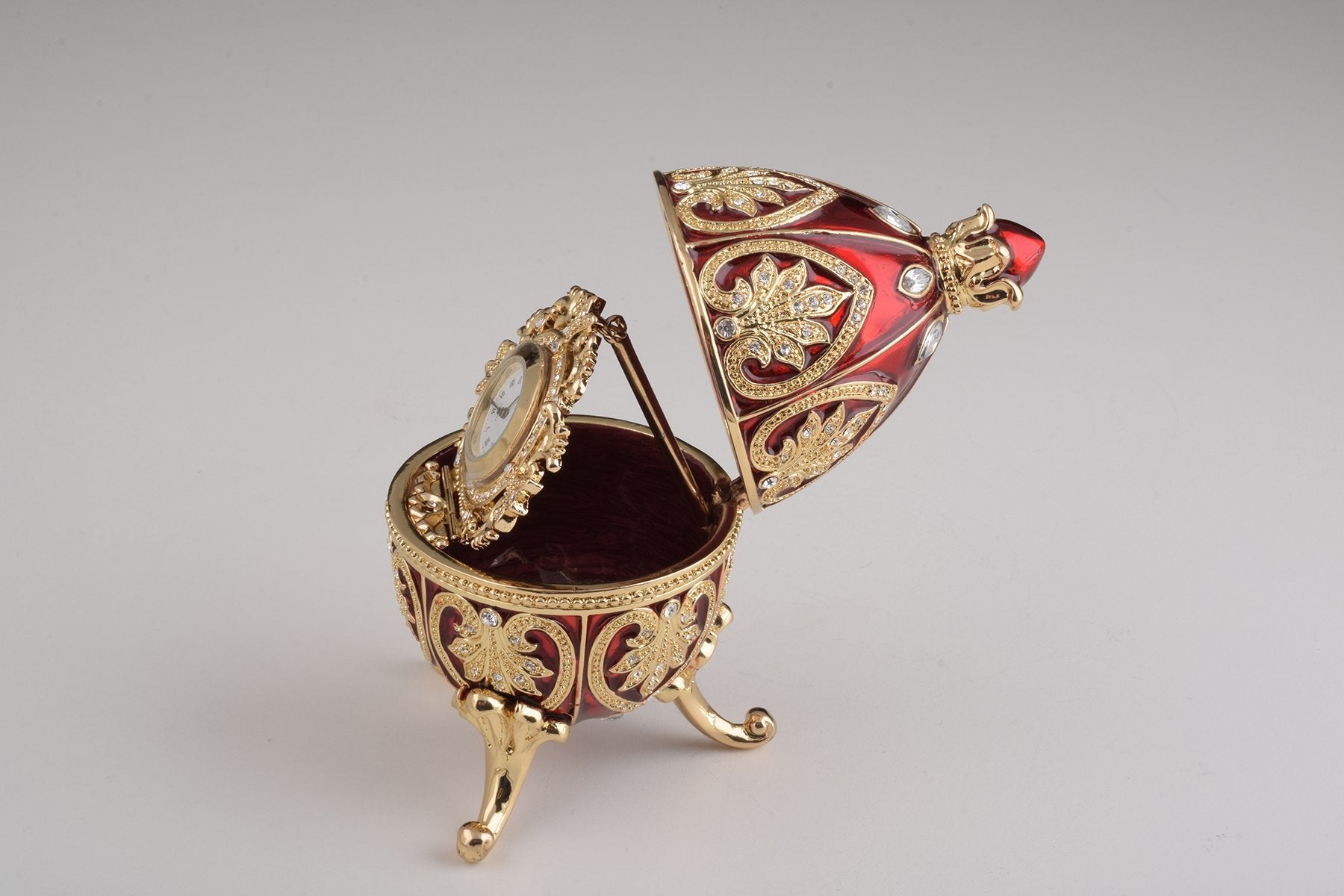 Keren Kopal Gold & Red Faberge Egg with Clock