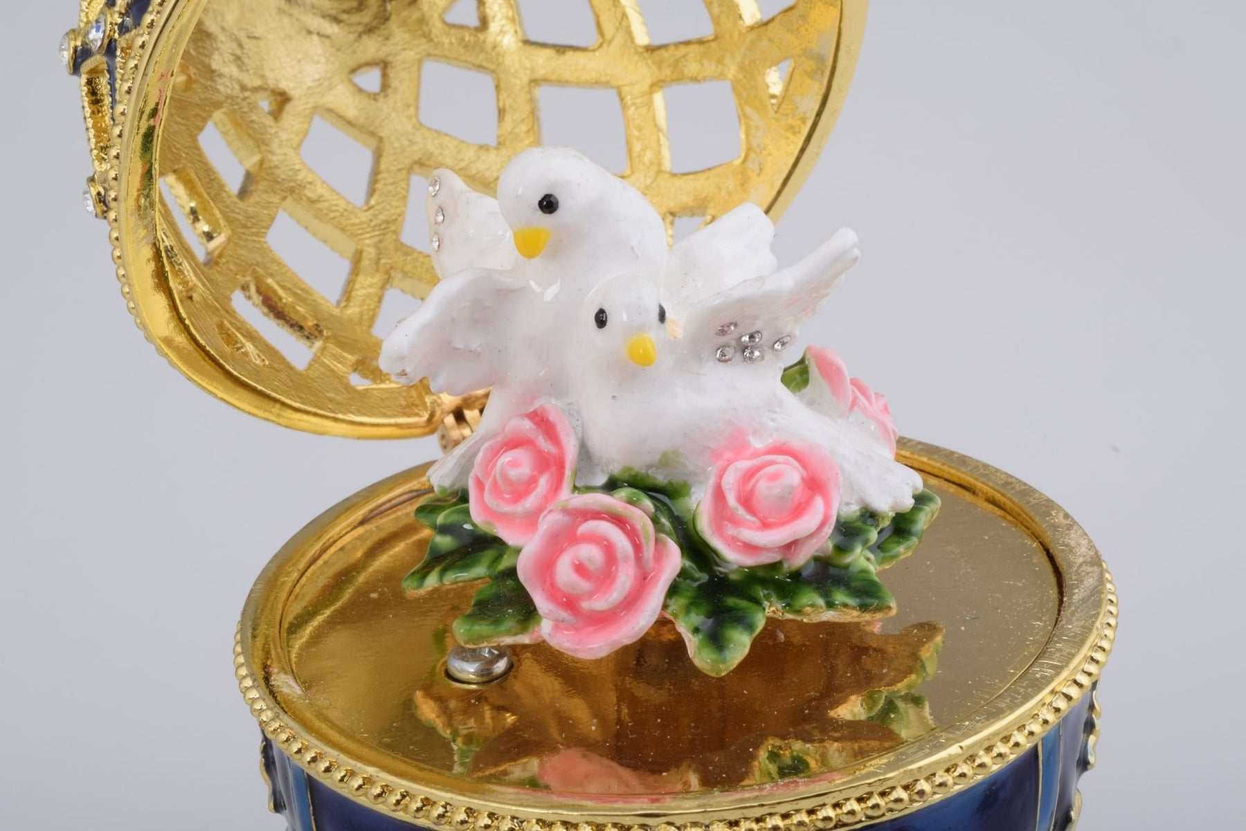 Keren Kopal Golden Blue Faberge Egg with White Doves