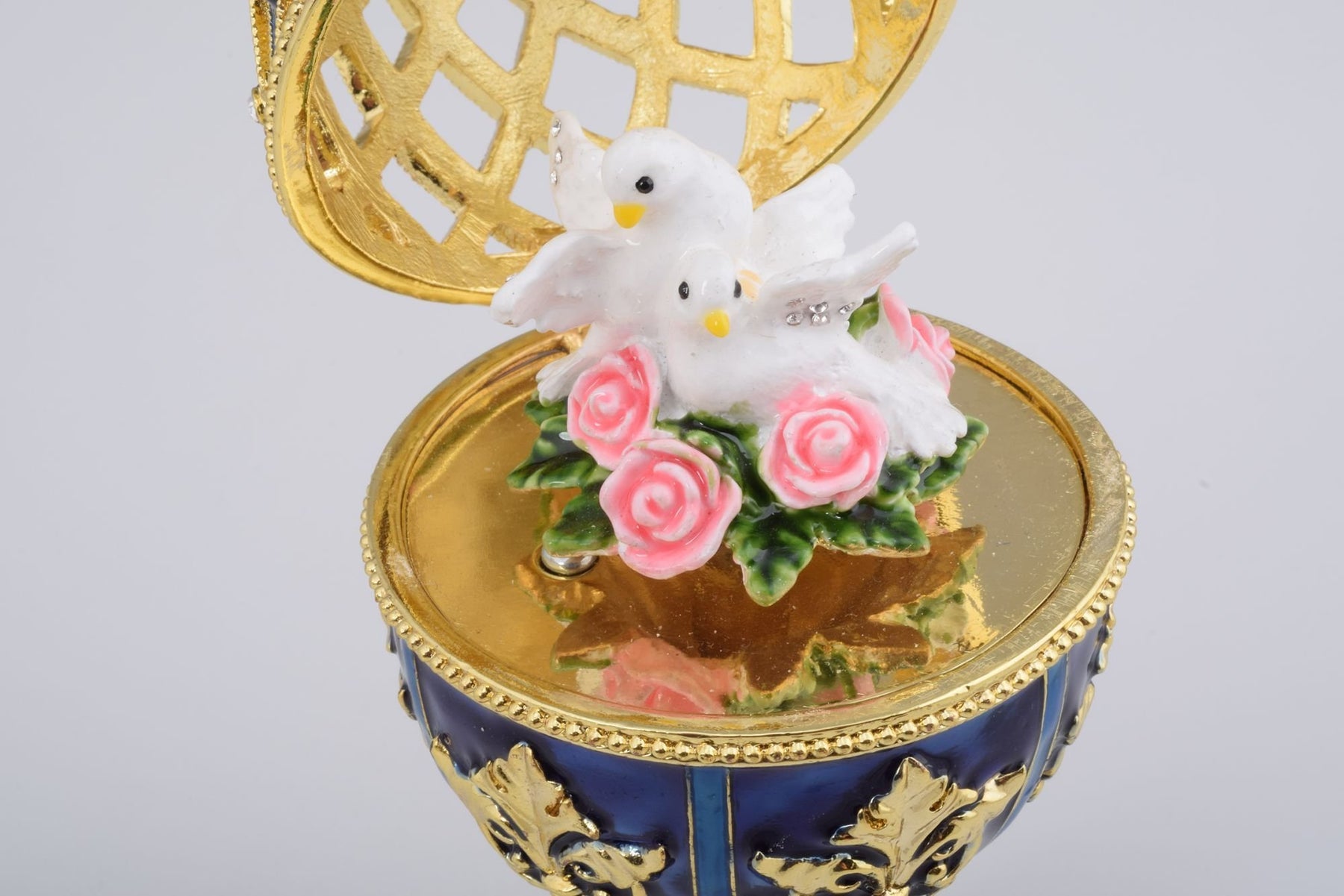 Keren Kopal Golden Blue Faberge Egg with White Doves