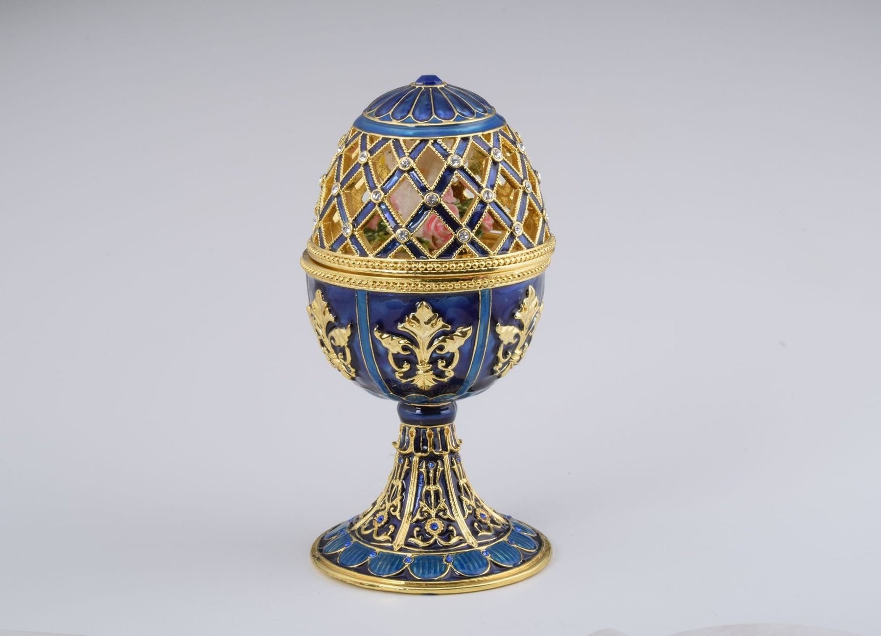 Keren Kopal Golden Blue Faberge Egg with White Doves