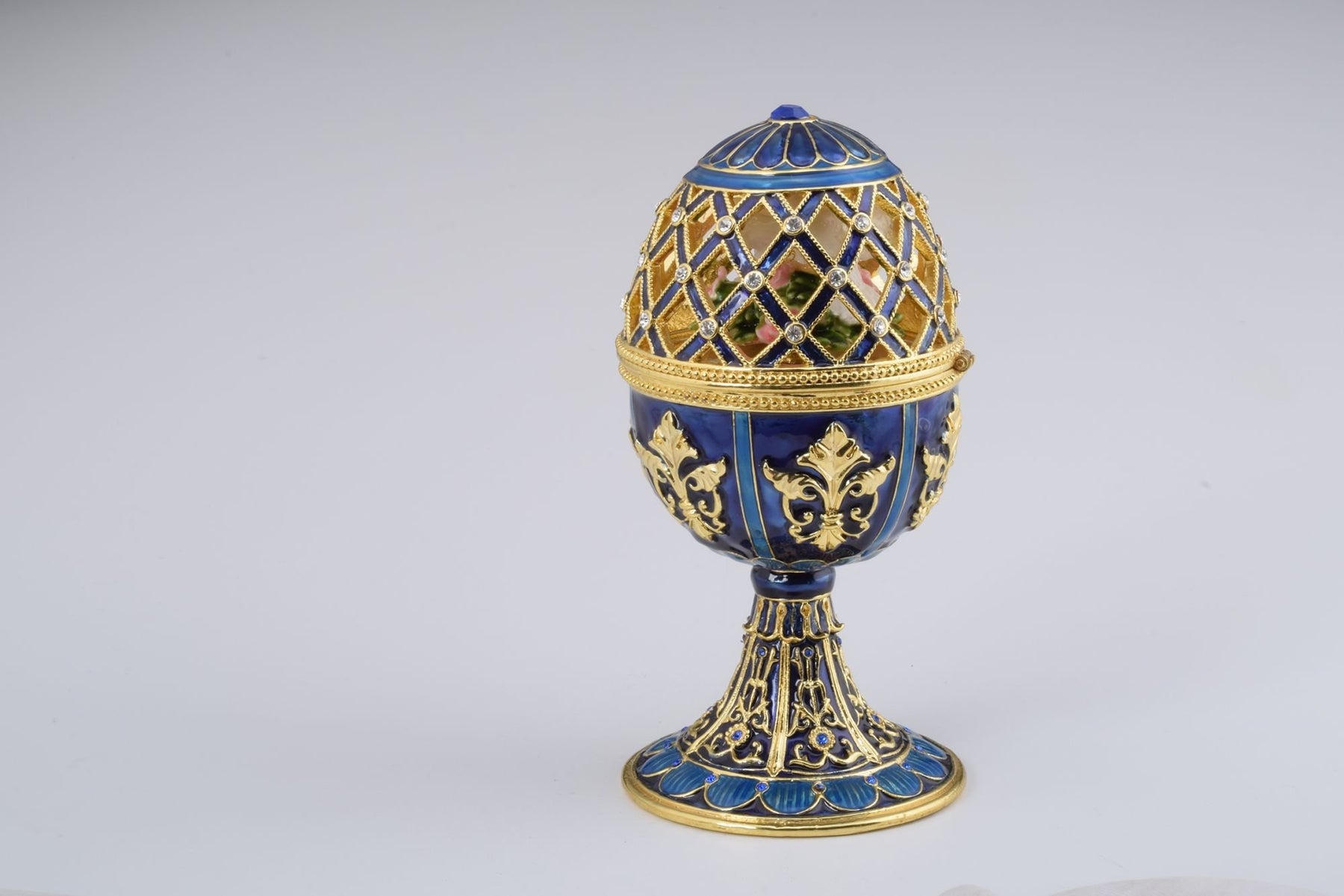 Keren Kopal Golden Blue Faberge Egg with White Doves