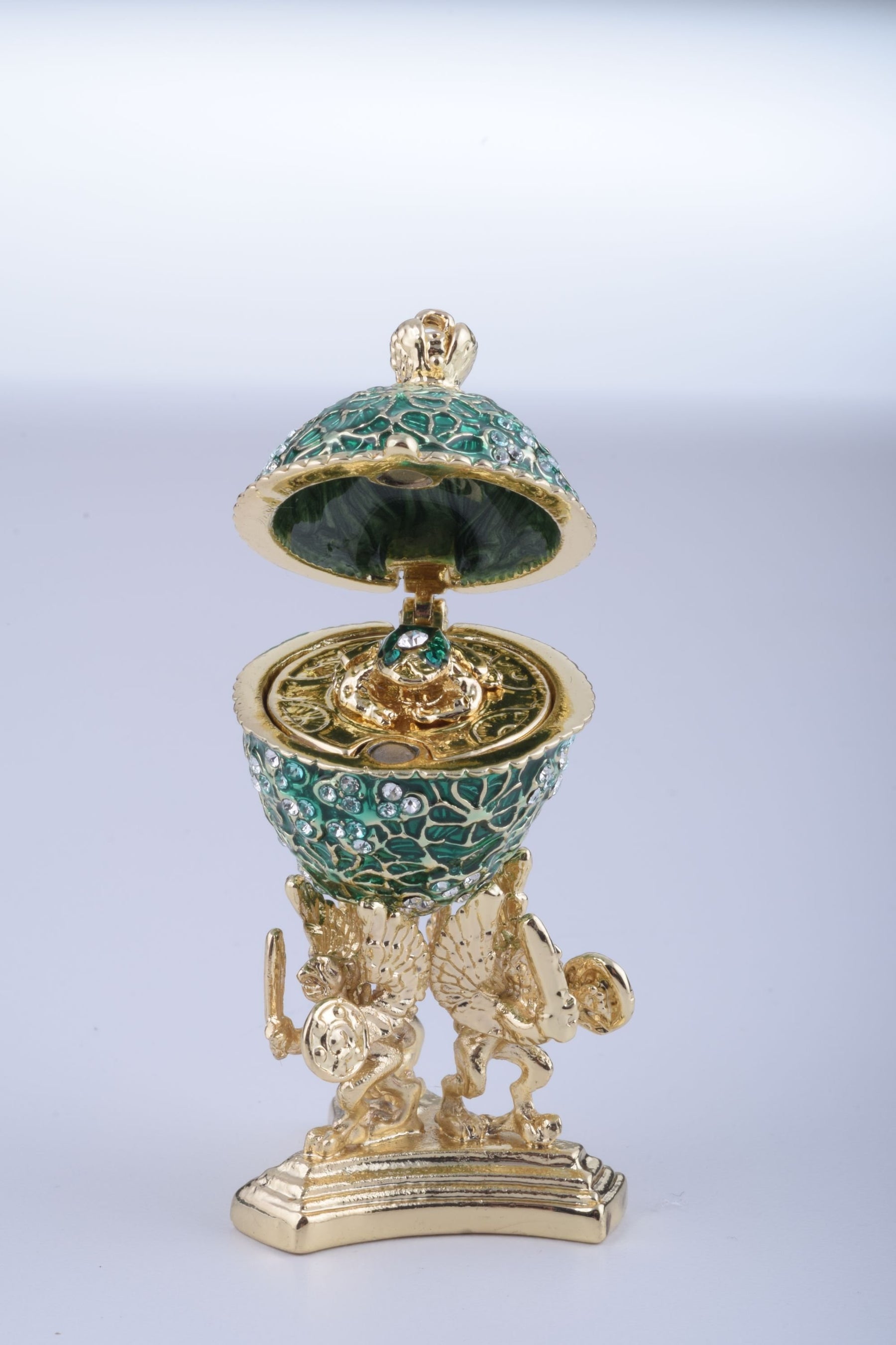 Keren Kopal Green Faberge Egg with a Golden Frog Inside