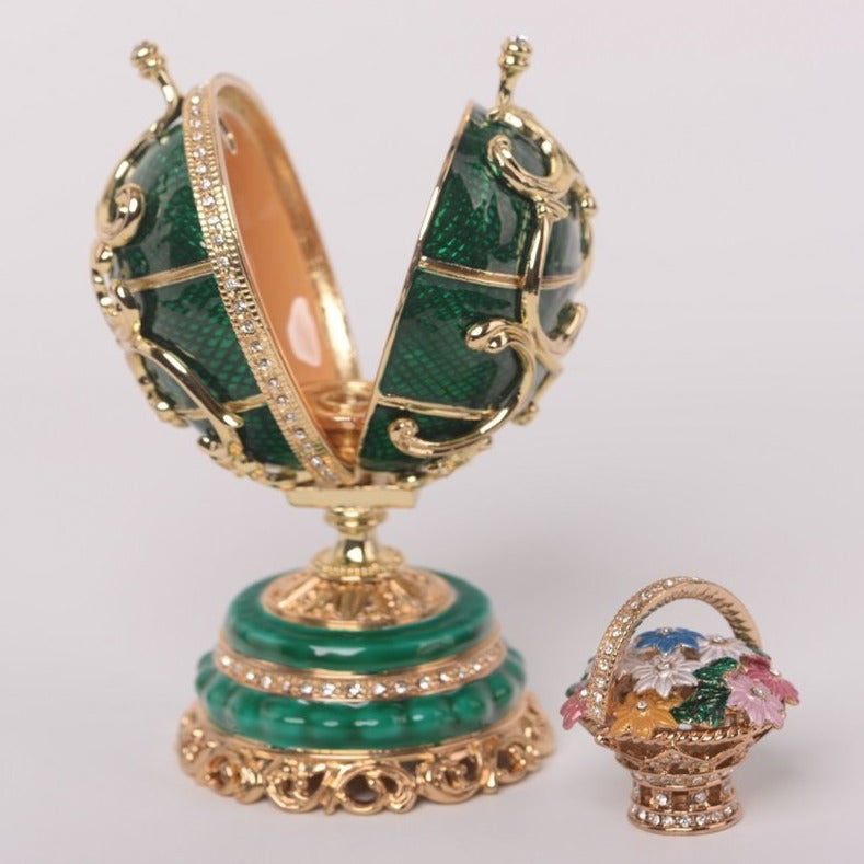 Keren Kopal Green Faberge Egg with a Removable Flower Bouquet