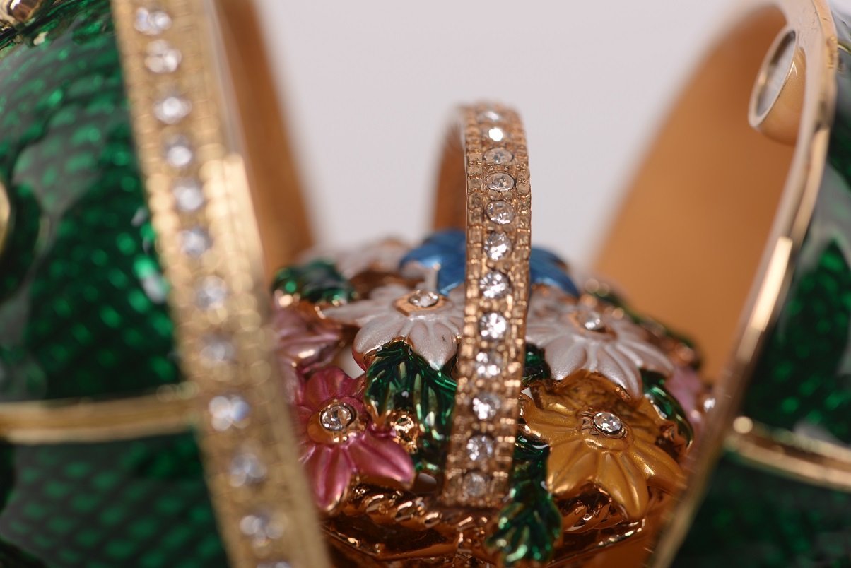Keren Kopal Green Faberge Egg with a Removable Flower Bouquet