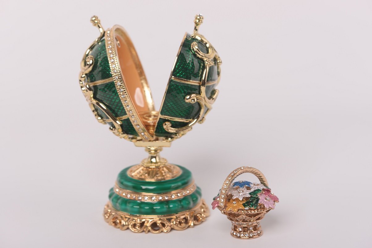 Keren Kopal Green Faberge Egg with a Removable Flower Bouquet