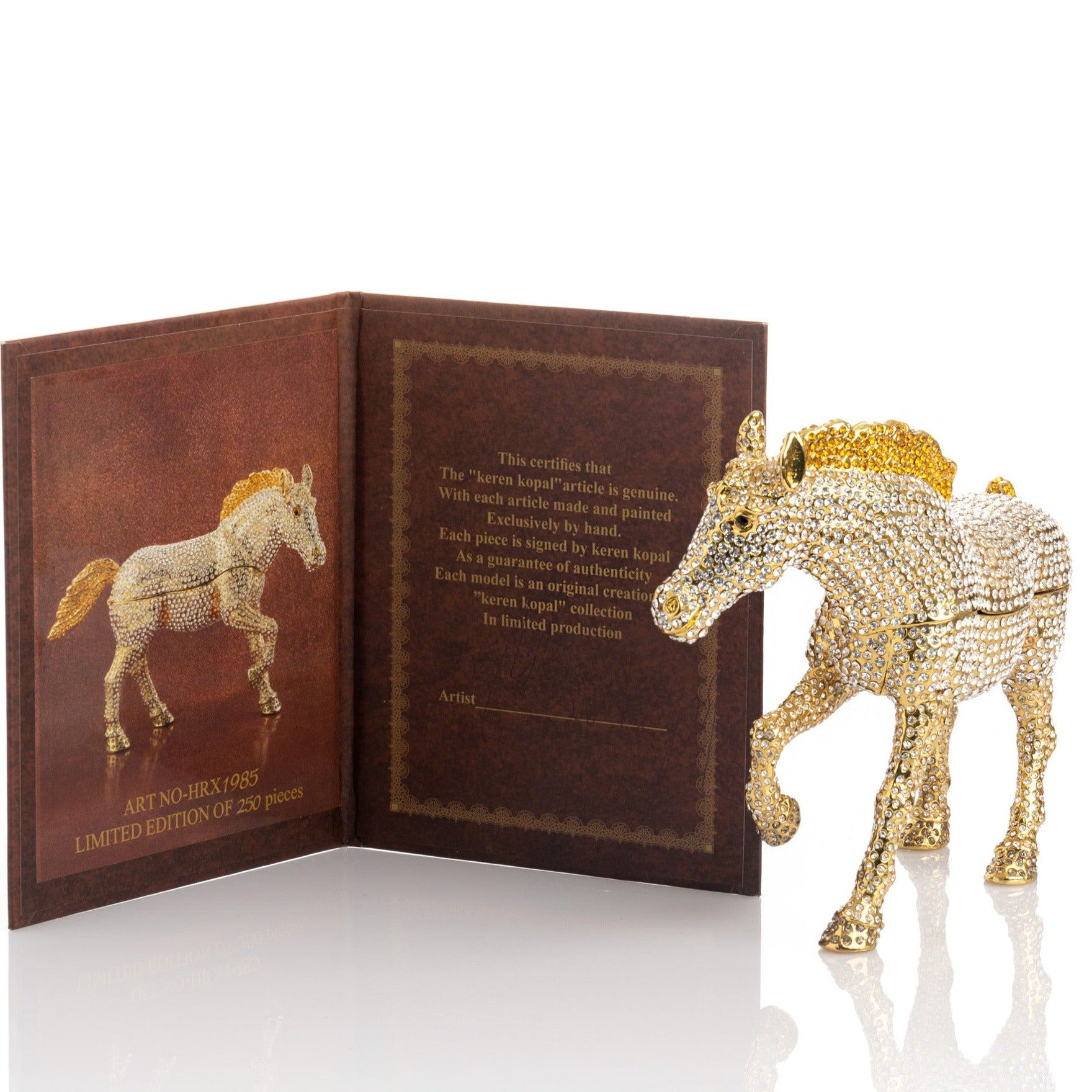 Keren Kopal Large Golden Horse Decorated with White Crystals