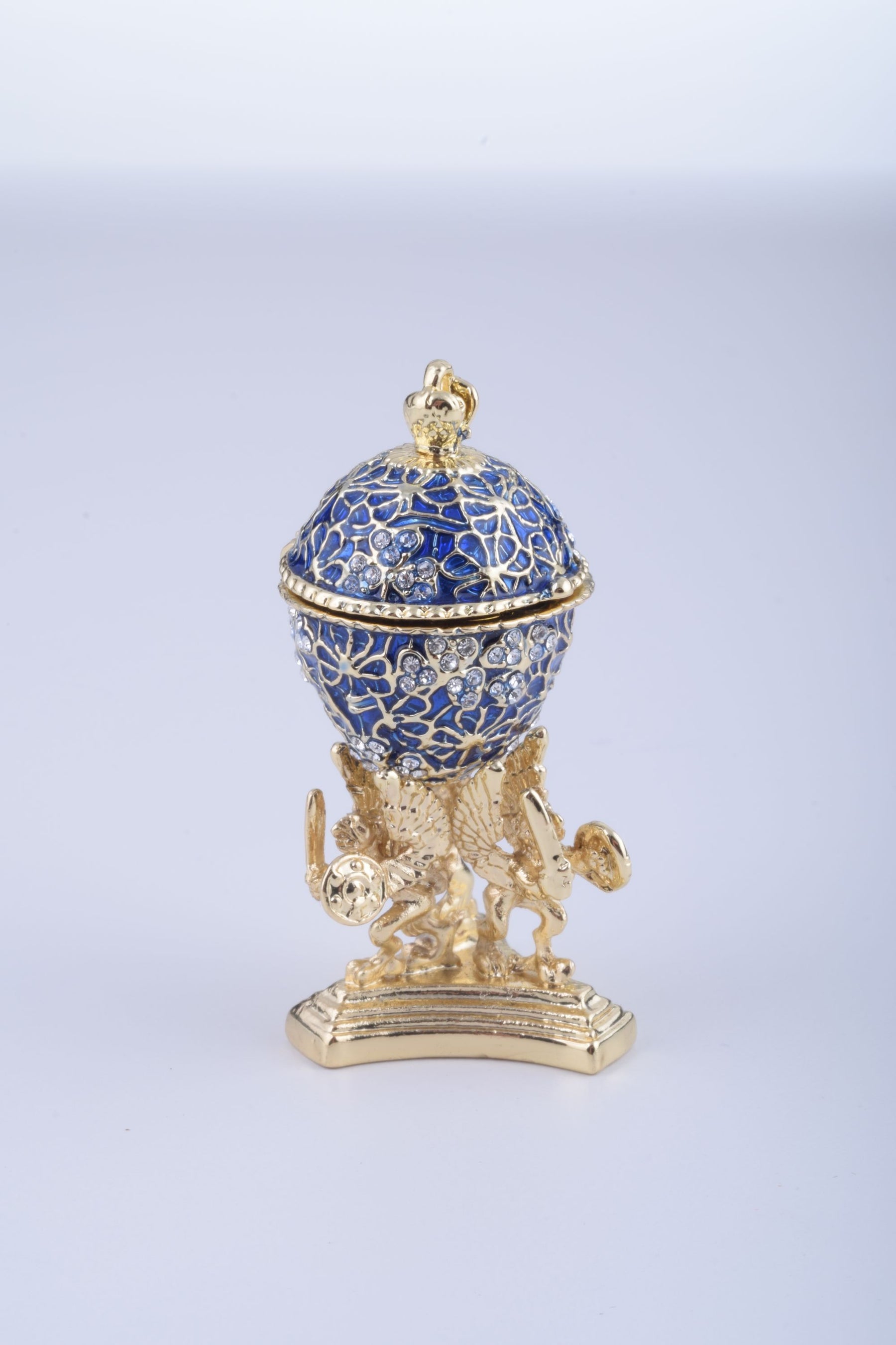 Keren Kopal Blue Faberge Egg with a Golden Frog Inside