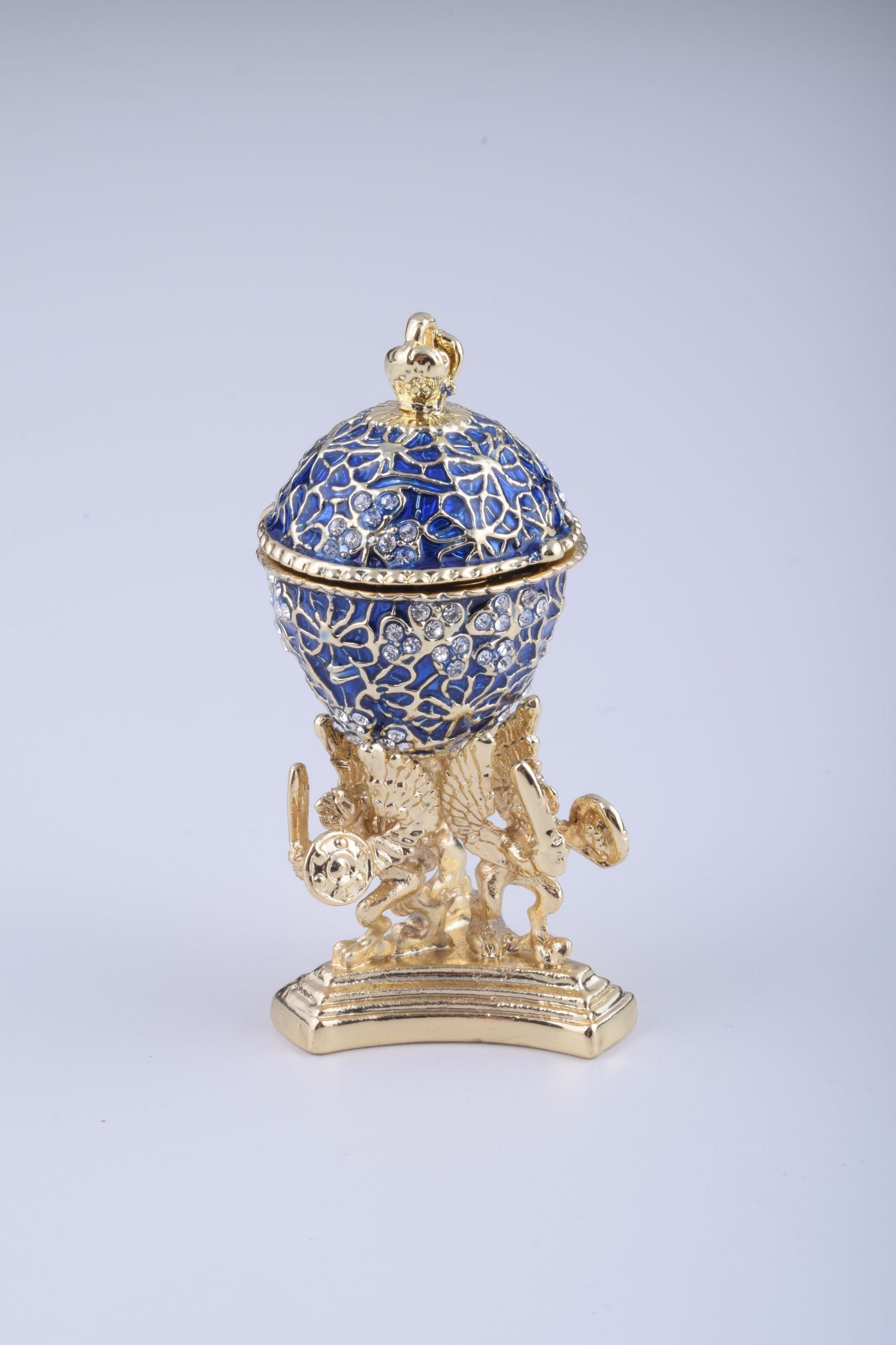 Keren Kopal Blue Faberge Egg with a Golden Frog Inside