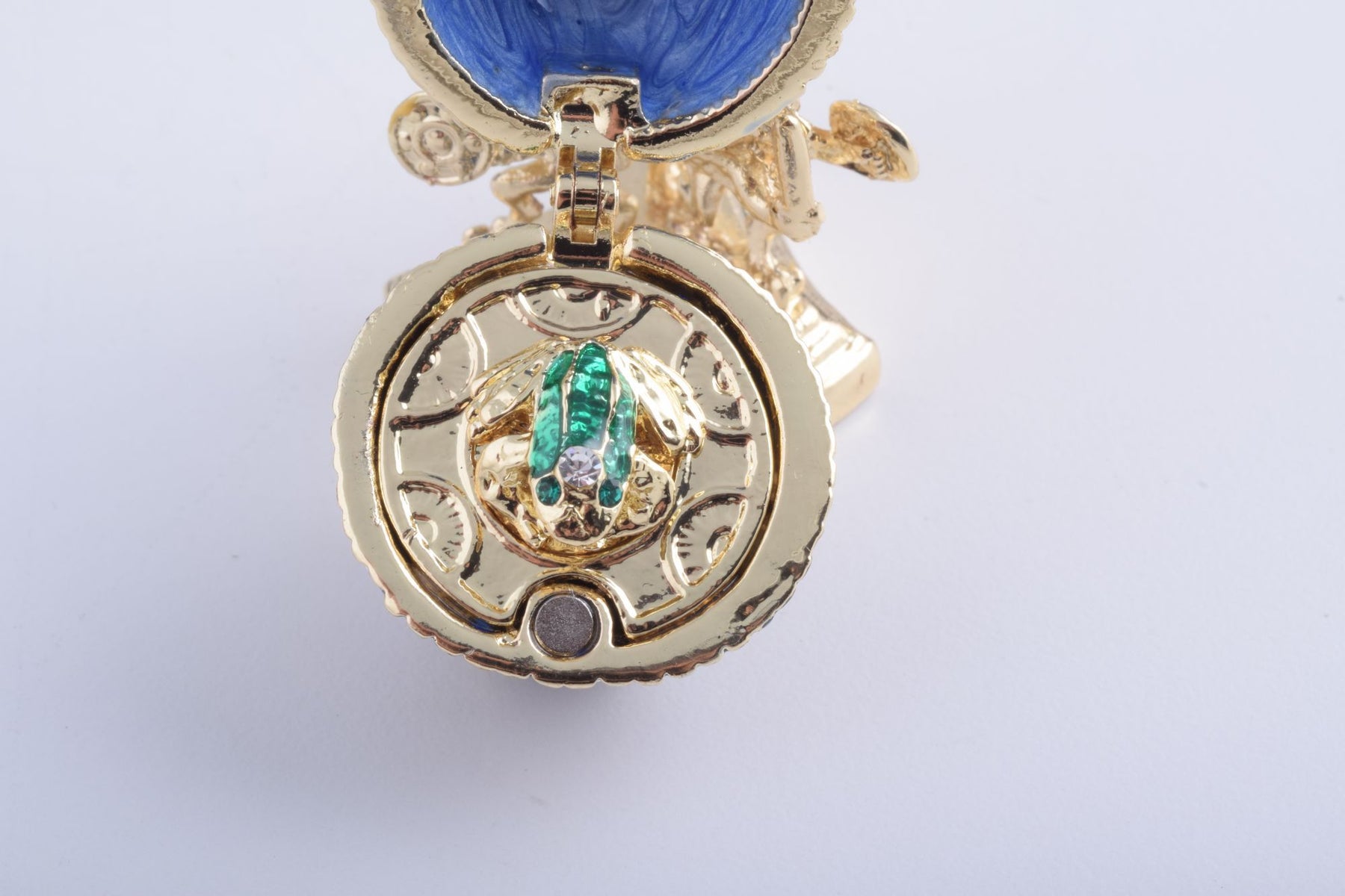 Keren Kopal Blue Faberge Egg with a Golden Frog Inside