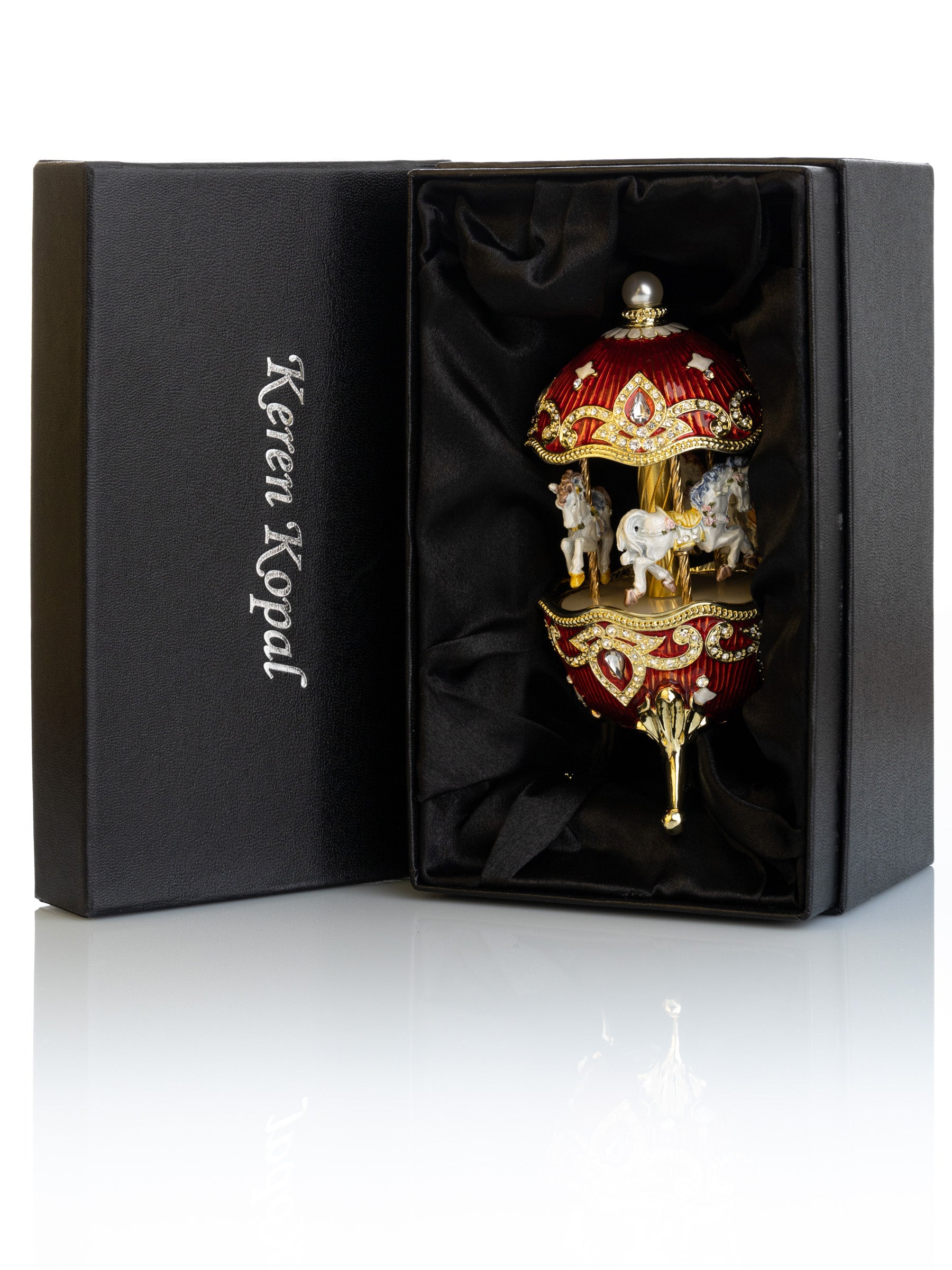 Keren Kopal Red Wind up Horse Carousel Faberge Style Egg