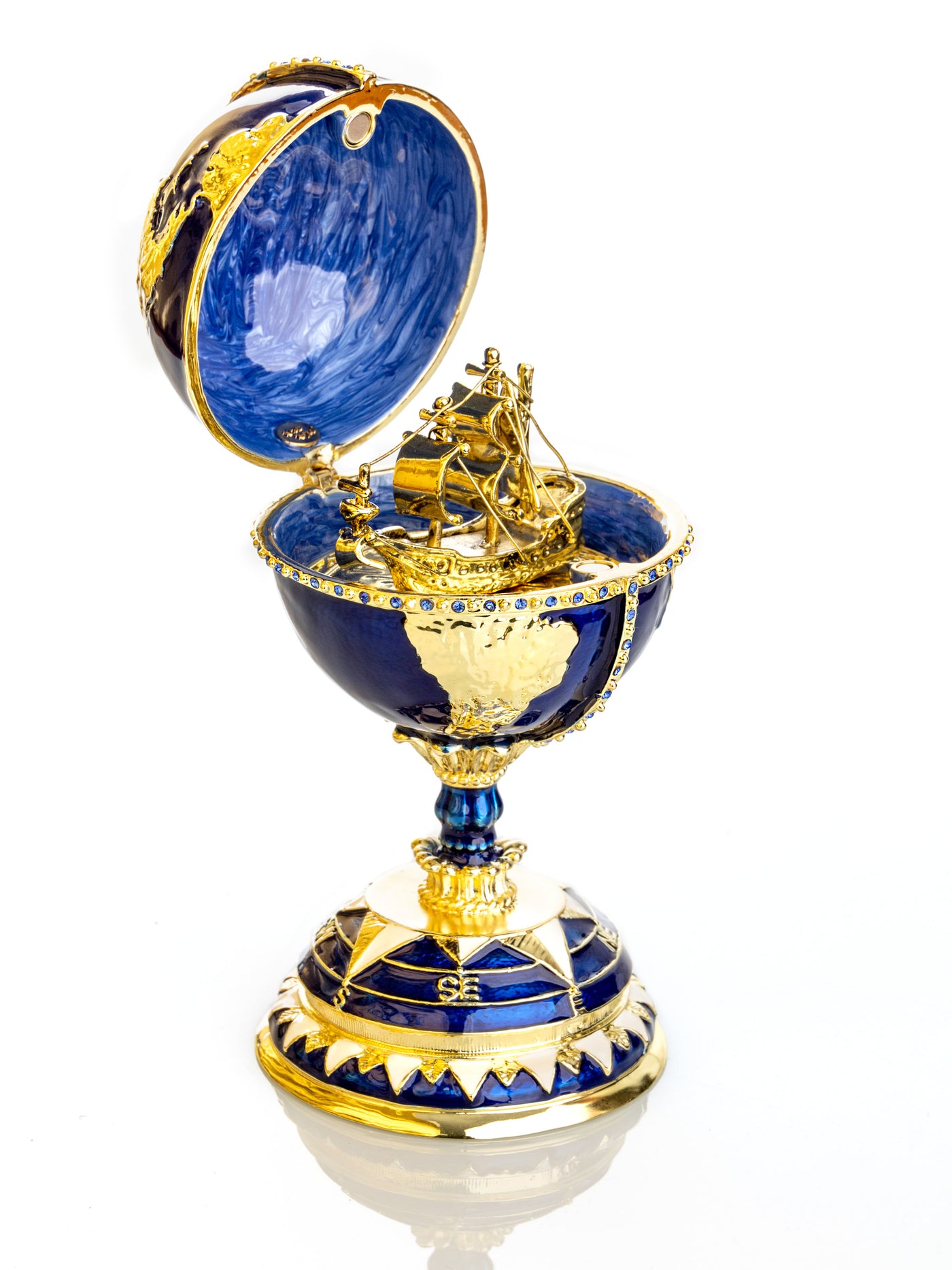 Keren Kopal Globe Faberge Egg with Sailing ship