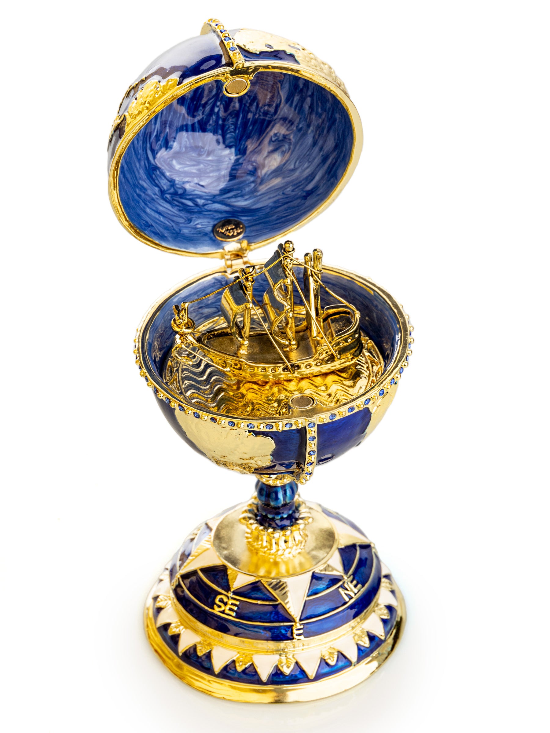 Keren Kopal Globe Faberge Egg with Sailing ship