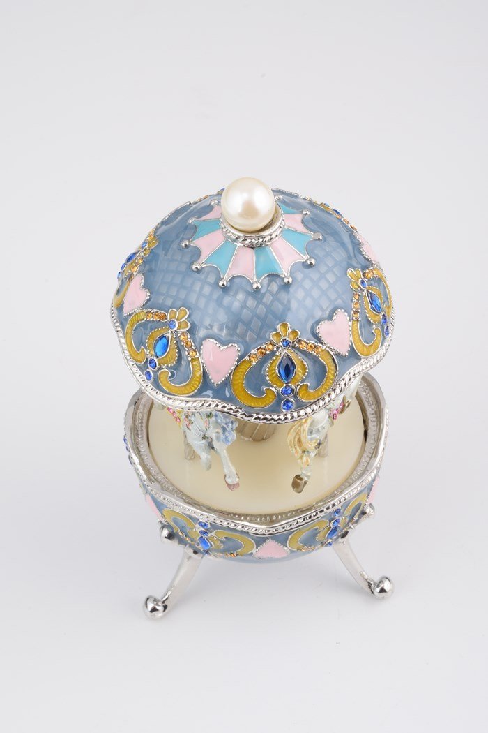 Keren Kopal Light Blue Faberge Egg with Horse Carousel