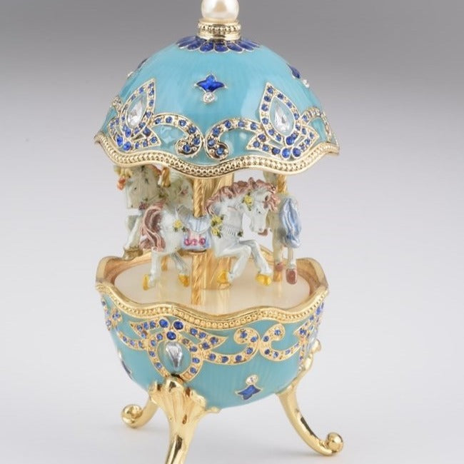 Keren Kopal Light Blue Faberge Egg with Horse Carousel