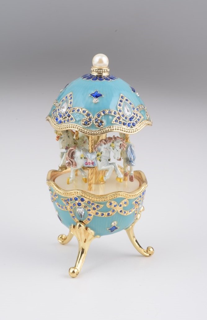 Keren Kopal Light Blue Faberge Egg with Horse Carousel