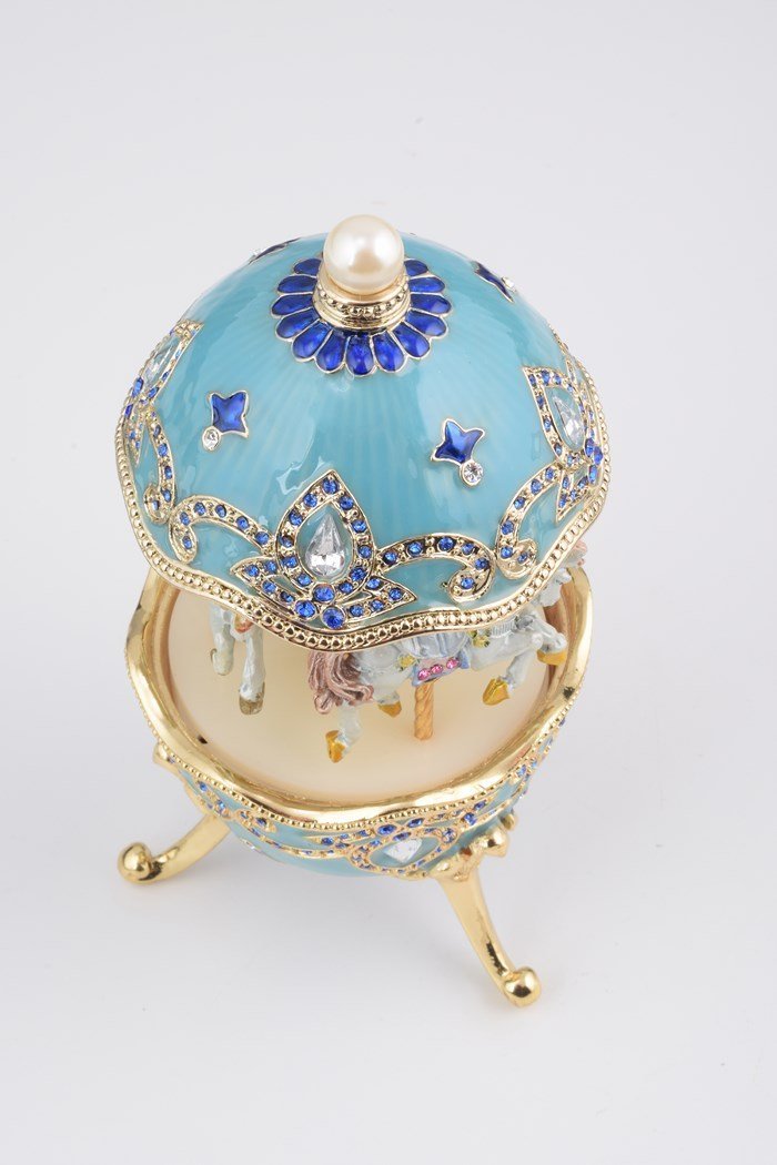 Keren Kopal Light Blue Faberge Egg with Horse Carousel