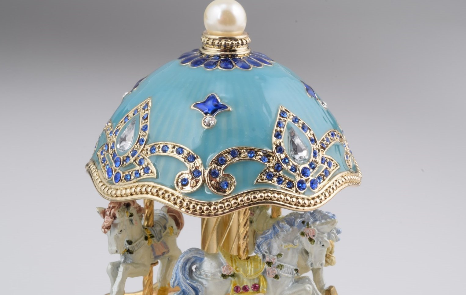 Keren Kopal Light Blue Faberge Egg with Horse Carousel