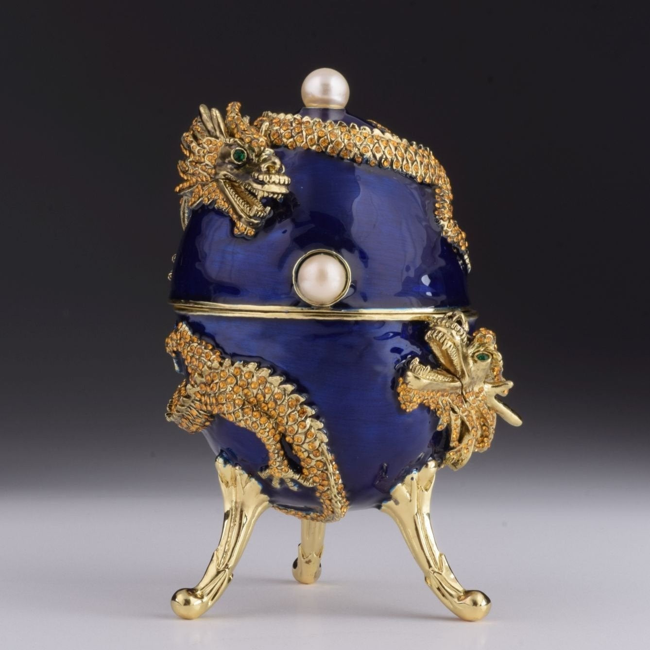 Keren Kopal Blue Faberge Egg with Dragon Music Playing Egg