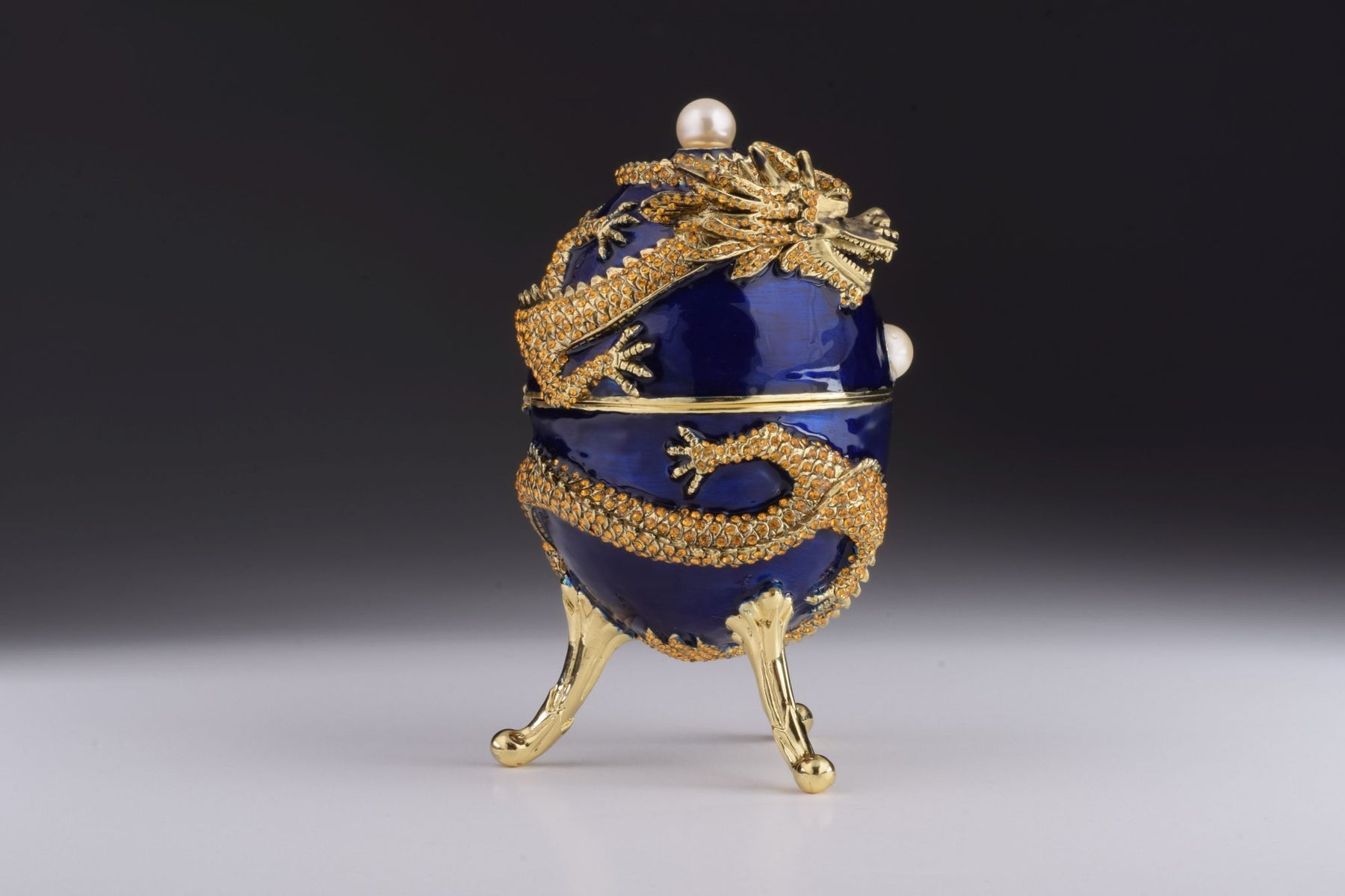 Keren Kopal Blue Faberge Egg with Dragon Music Playing Egg
