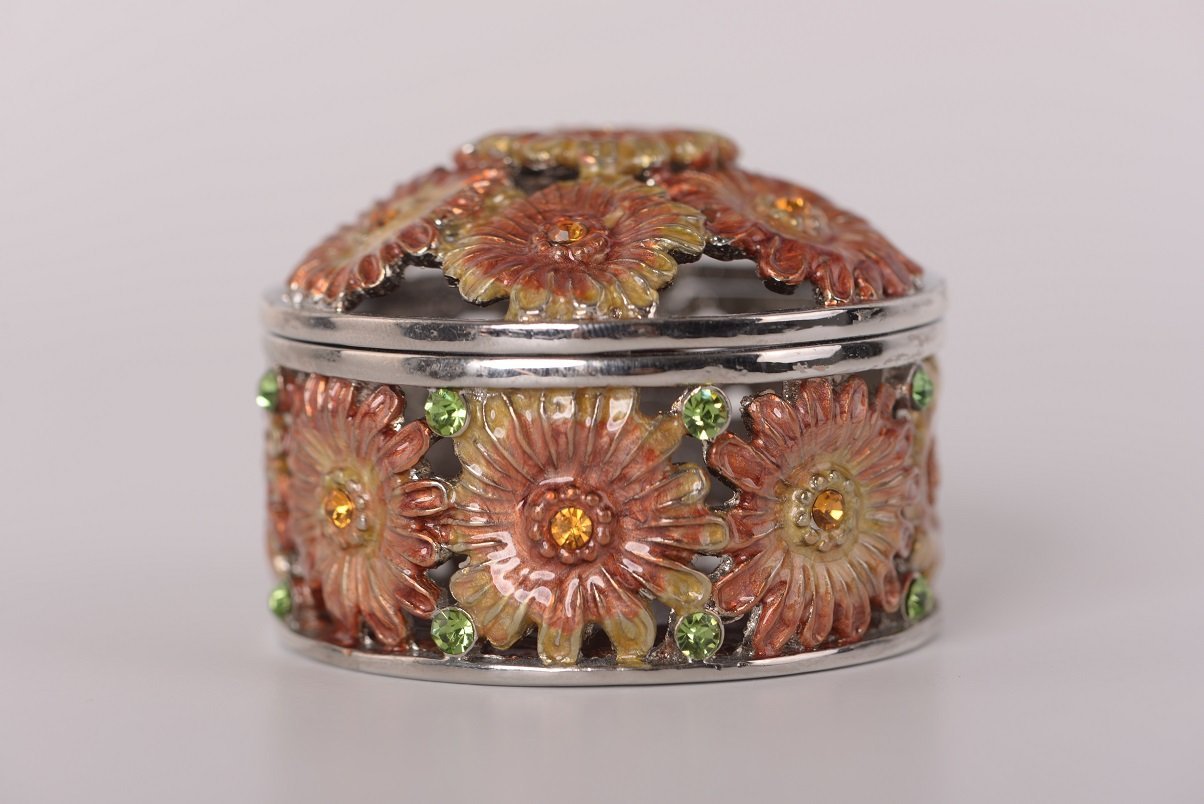 Keren Kopal Orange & Red Flowers Trinket Box