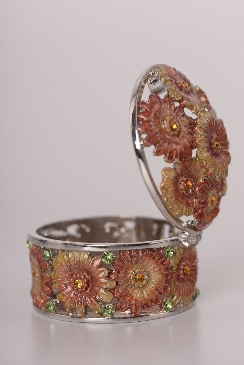 Keren Kopal Orange & Red Flowers Trinket Box