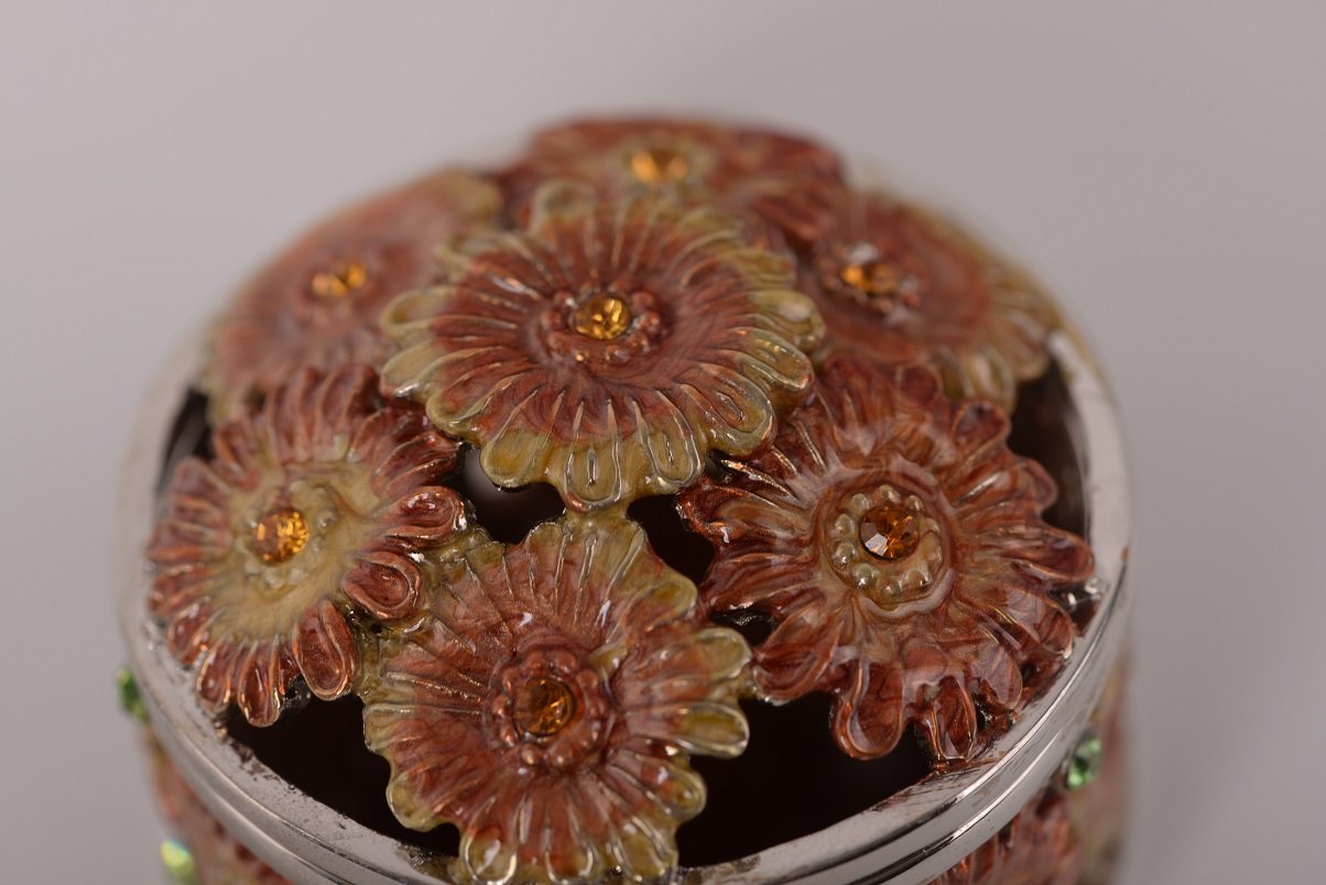 Keren Kopal Orange & Red Flowers Trinket Box