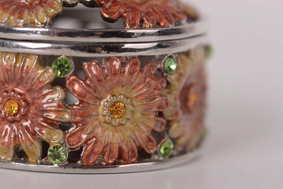 Keren Kopal Orange & Red Flowers Trinket Box