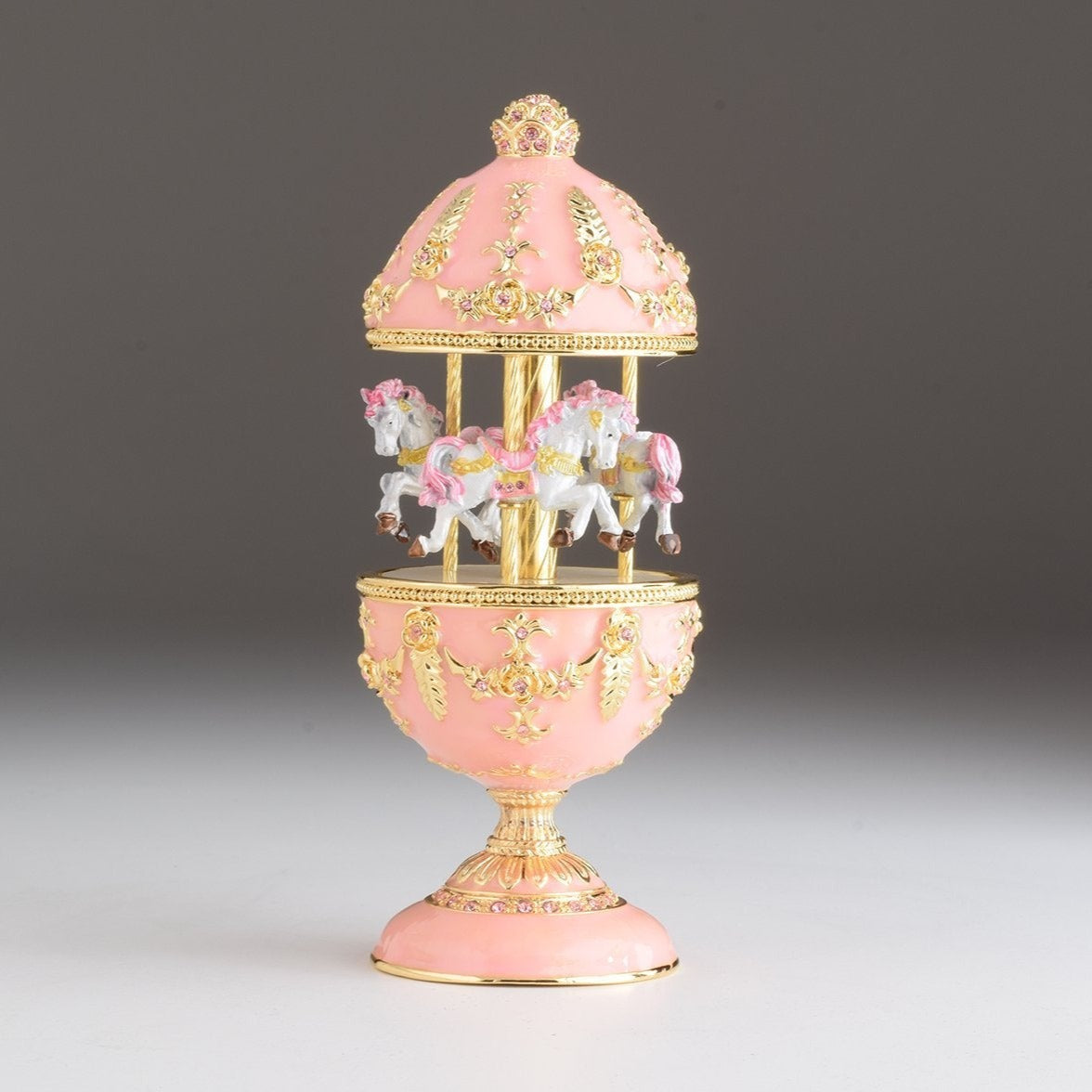 Keren Kopal Pink Carousel Faberge Egg with White Royal Horses
