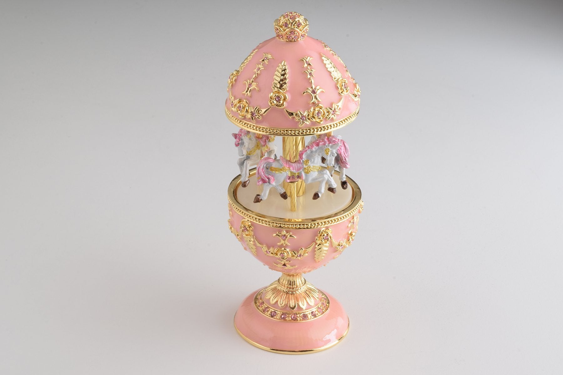 Keren Kopal Pink Carousel Faberge Egg with White Royal Horses